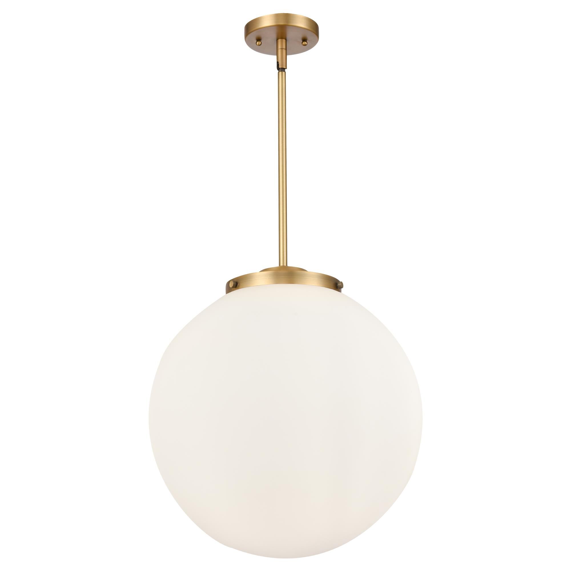Shown in Brushed Brass finish and Matte White glass