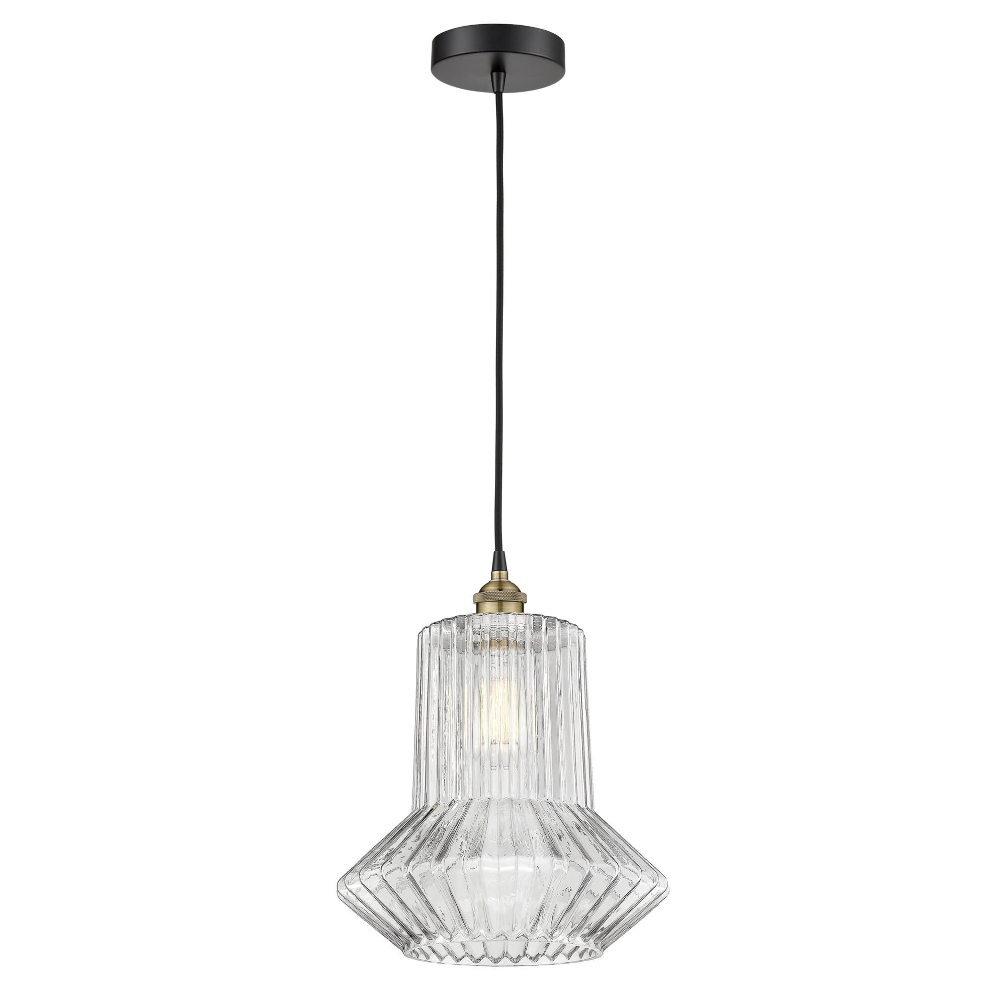 Shown in Black Antique Brass finish and Clear Spiral Fluted glass