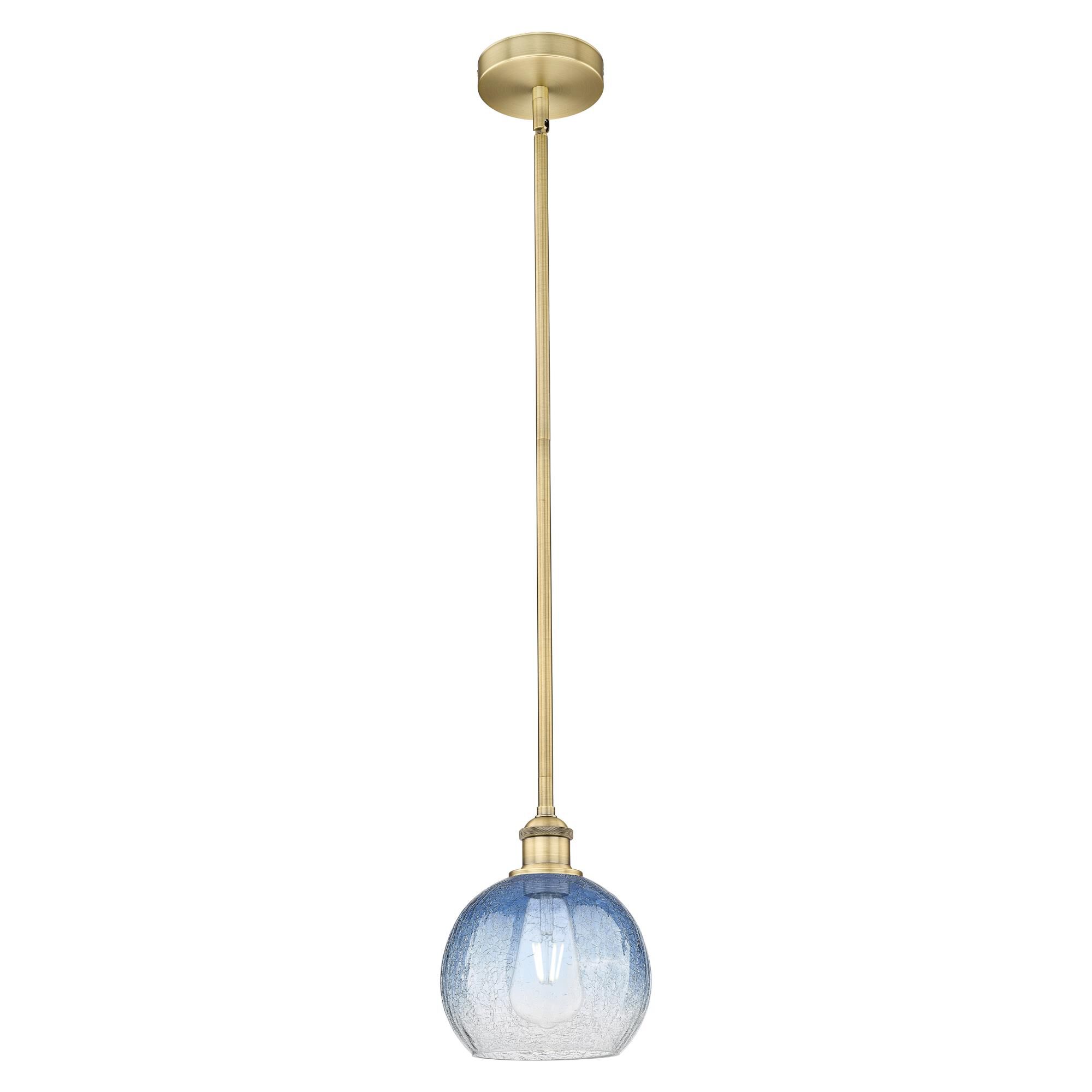 Shown in Brushed Brass finish and Sapphire Blue glass