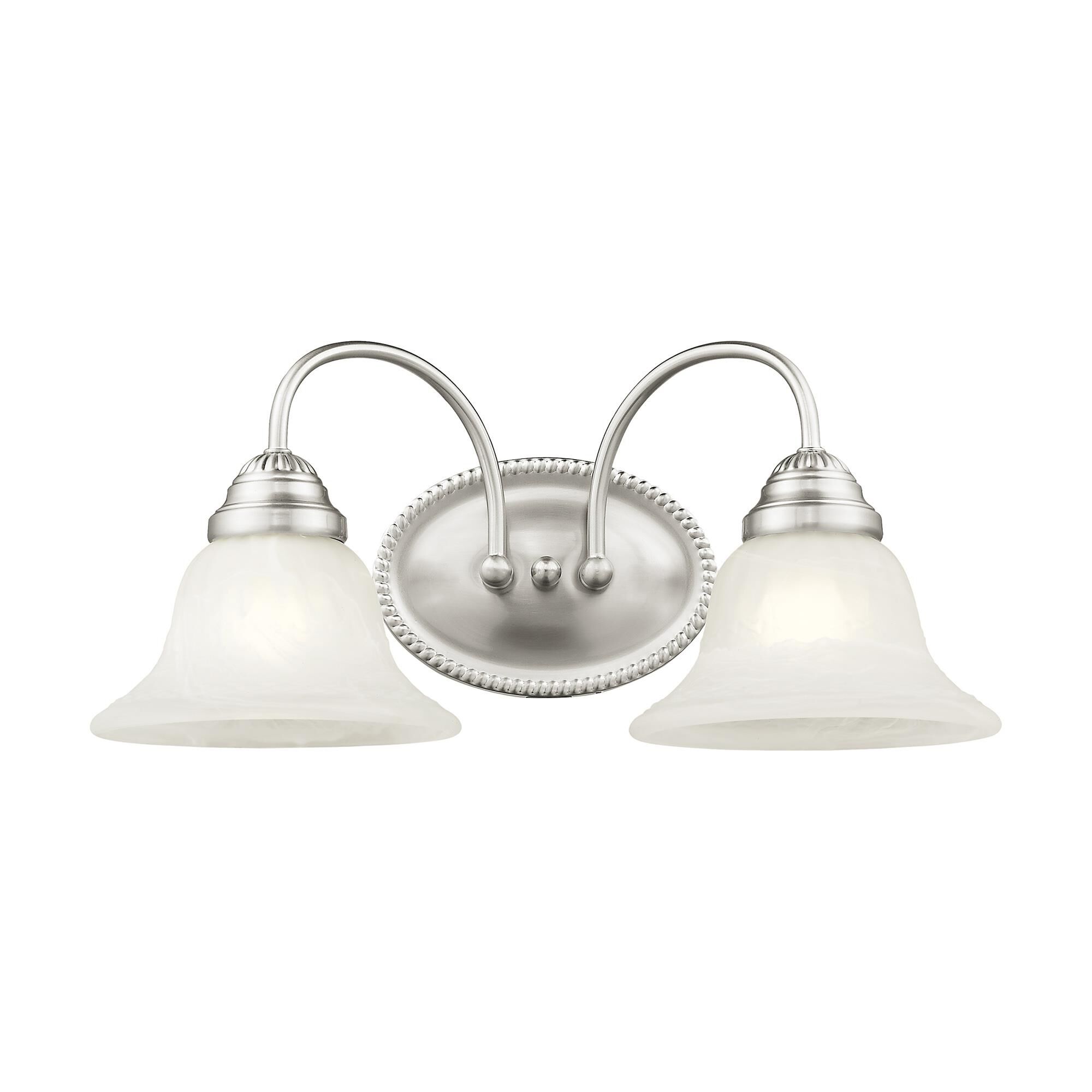 Shown in Brushed Nickel finish and White Alabaster glass