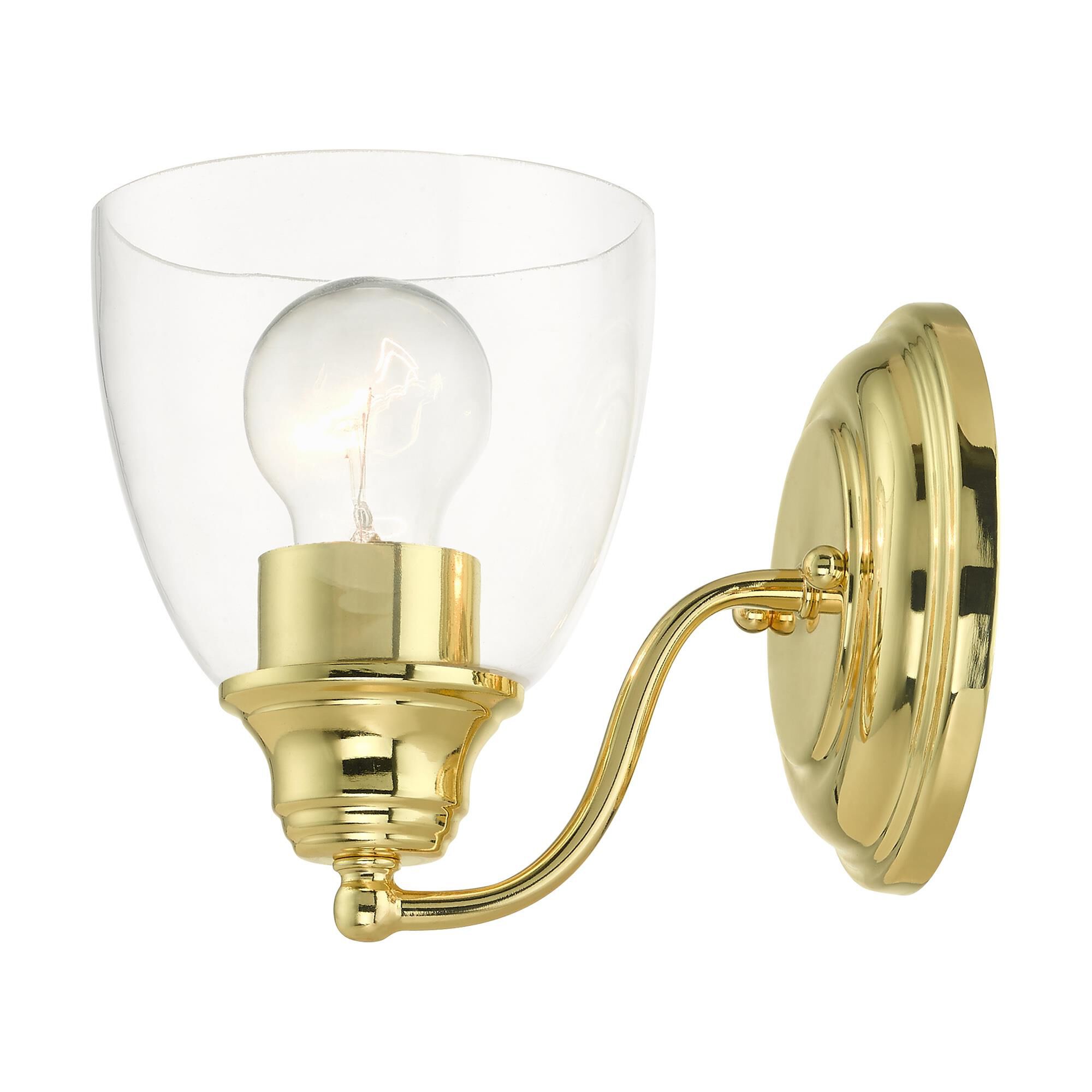 Shown in Polished Brass finish and Hand Blown Clear glass