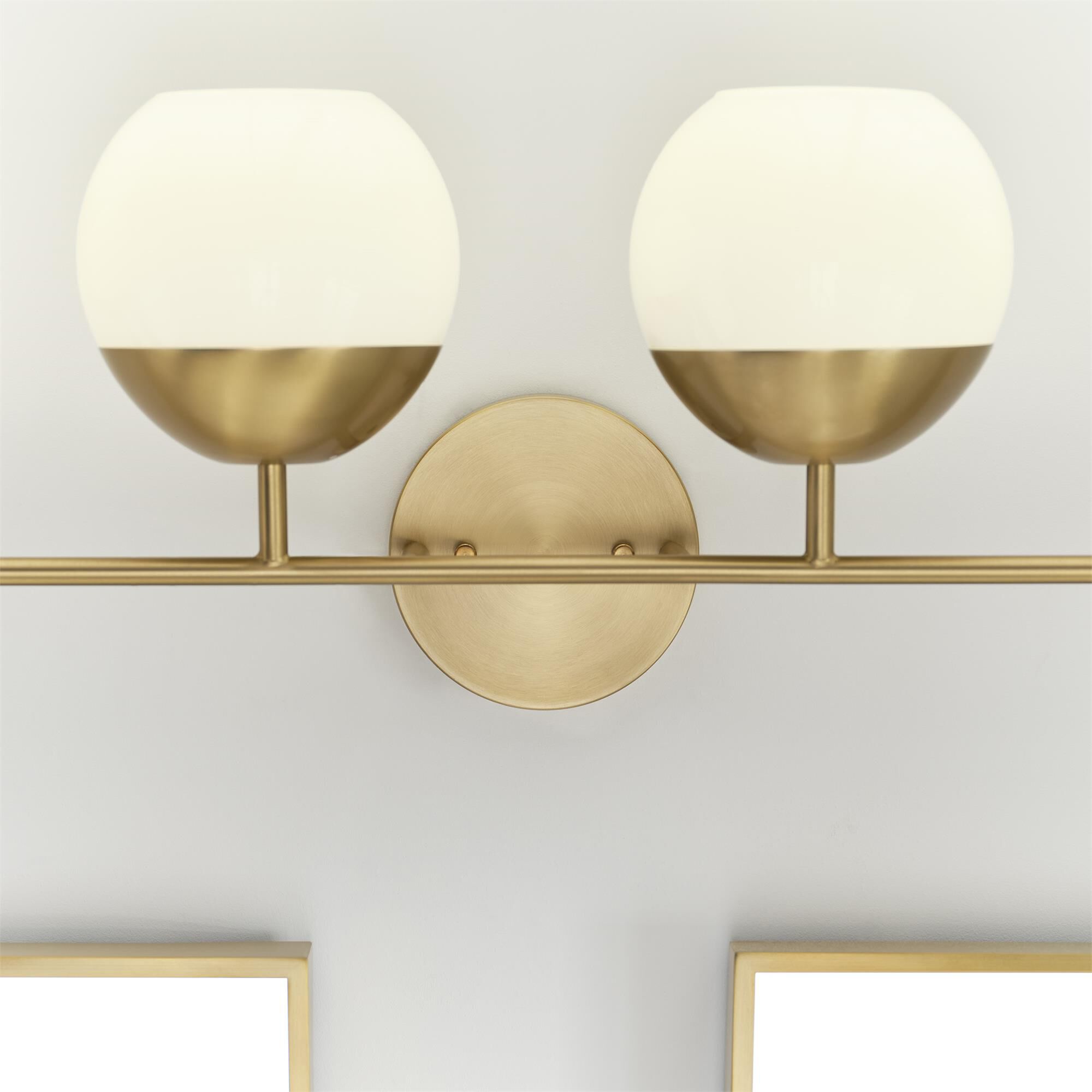 Shown in Satin Brass finish and Milk glass