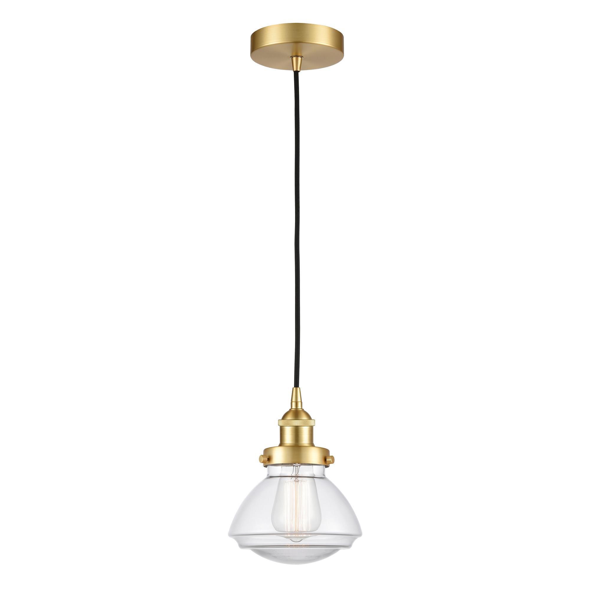 Shown in Satin Gold finish and Clear Olean glass