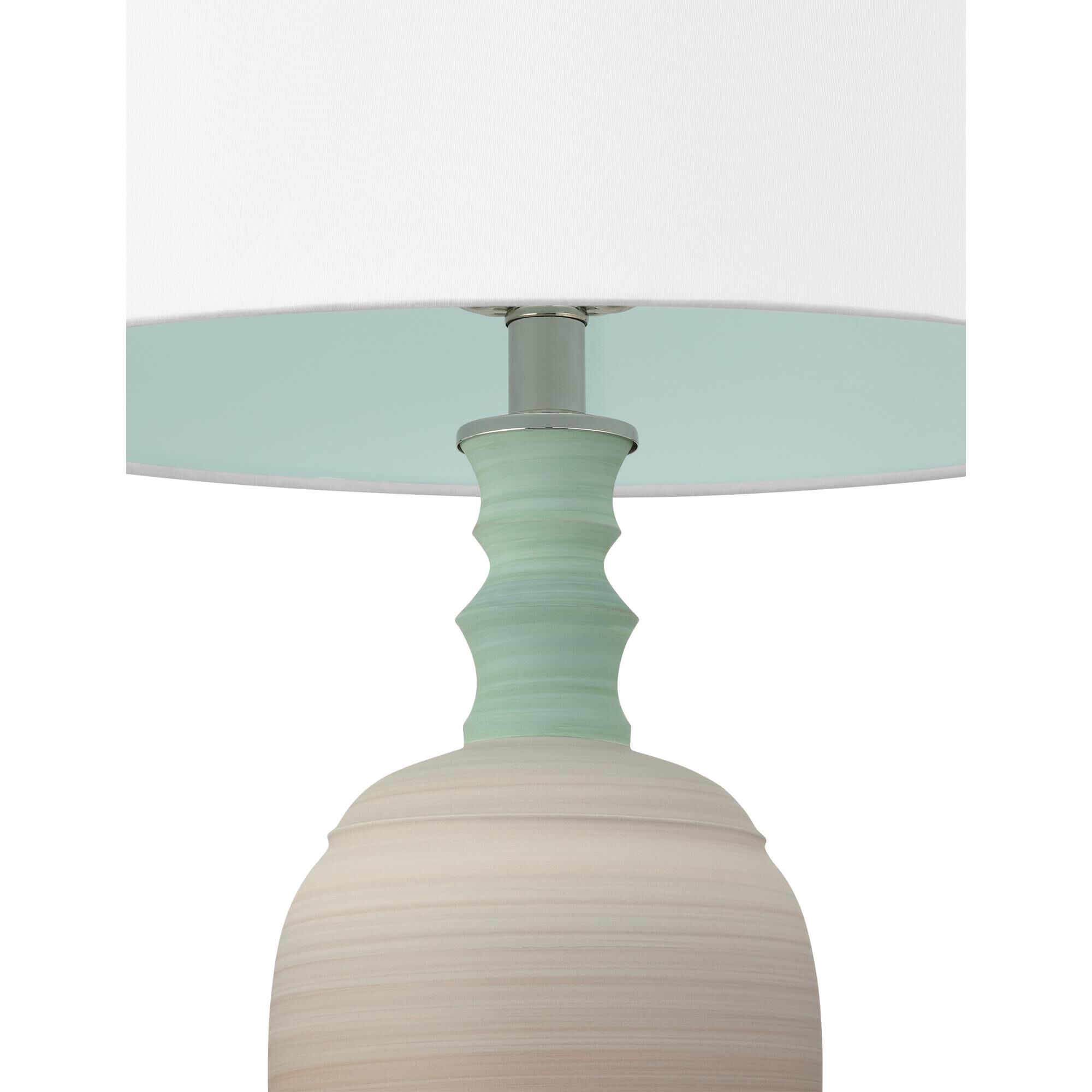 Shown in Brown, Light Blue and Clear finish and Bone Fabric/Blue Lining/Hardback/Rolled Edge shade