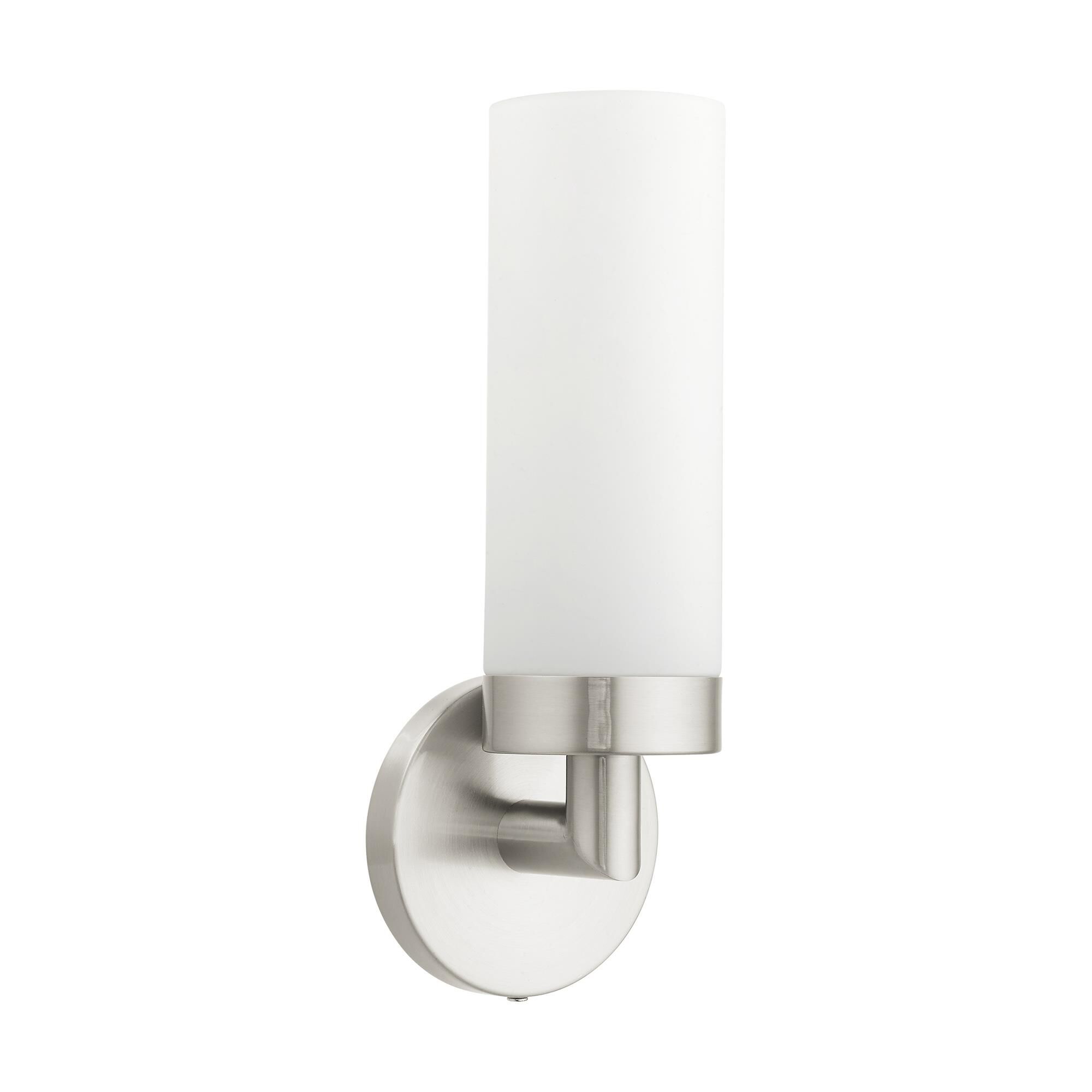 Shown in Brushed Nickel finish and Hand Blown Satin Opal White glass