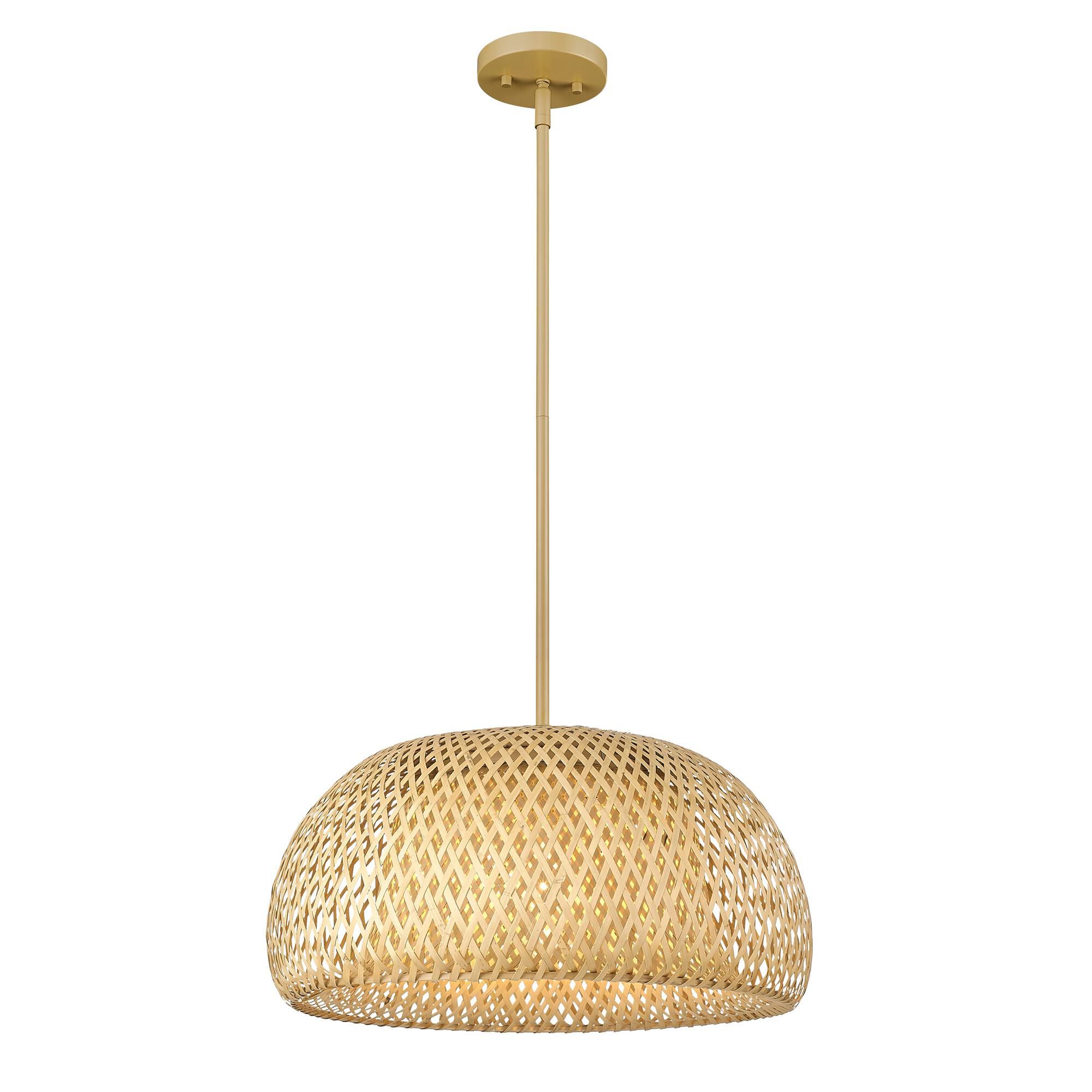 Shown in Tan Metal With Natural Bamboo finish and Natural Bamboo shade
