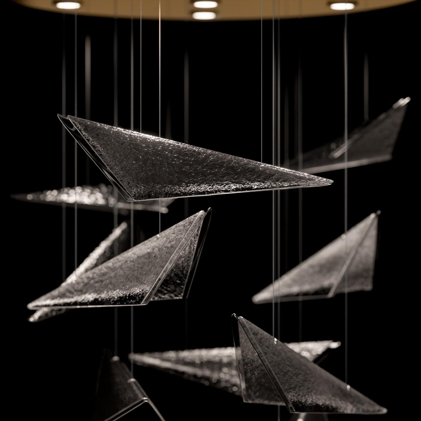 Shown in Gold finish and Smoke Hammered glass