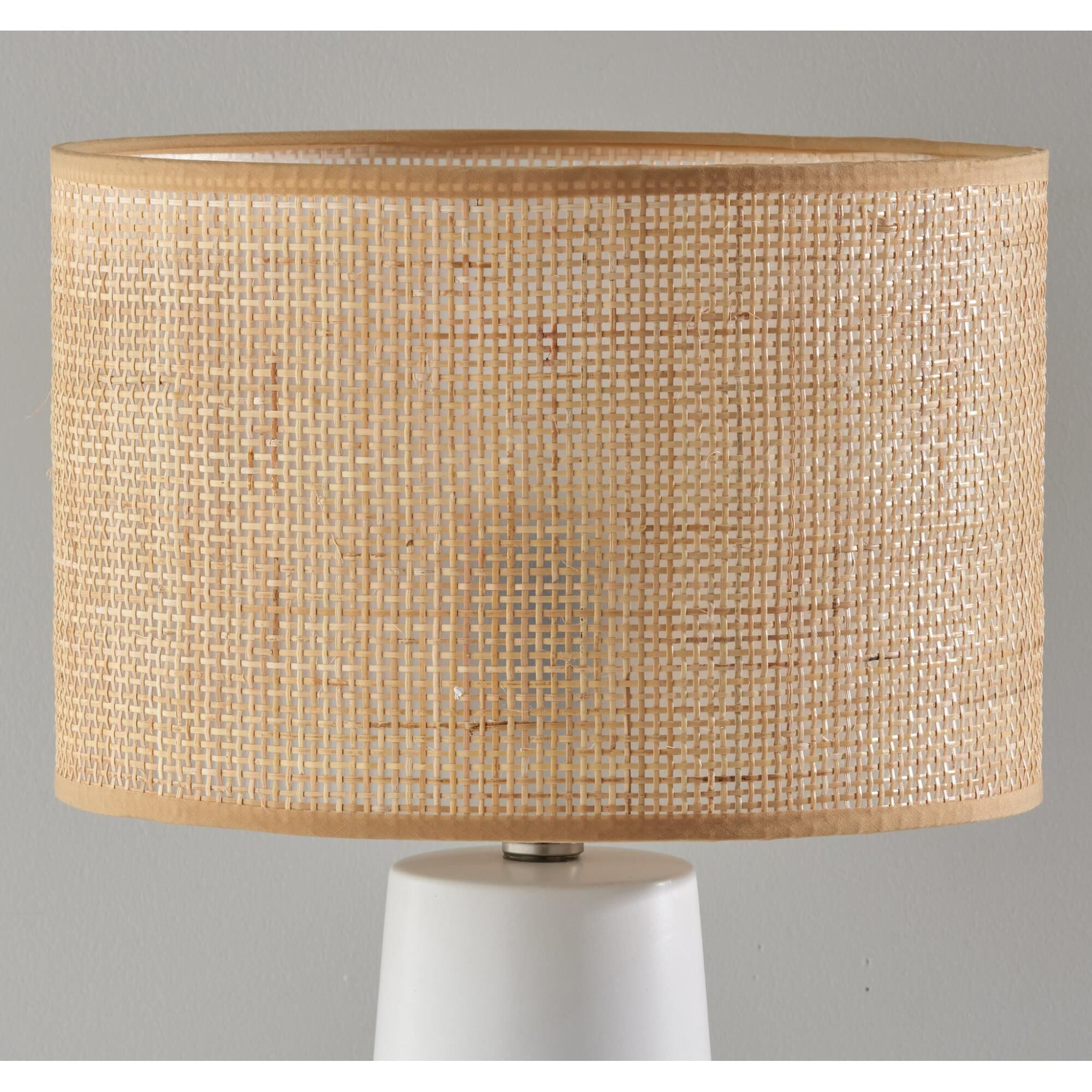 Shown in White finish and Rattan shade