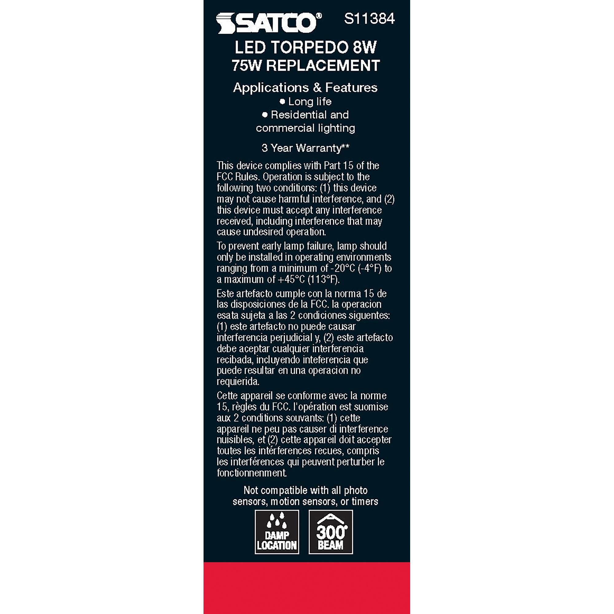 Dimmable 8 Watt 2700K C11 LED Light Bulb by Satco