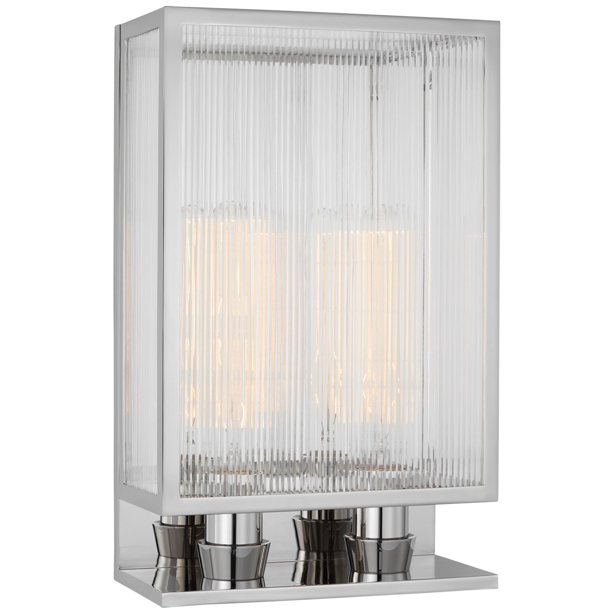 Shown in Polished Nickel finish and Clear Ribbed glass