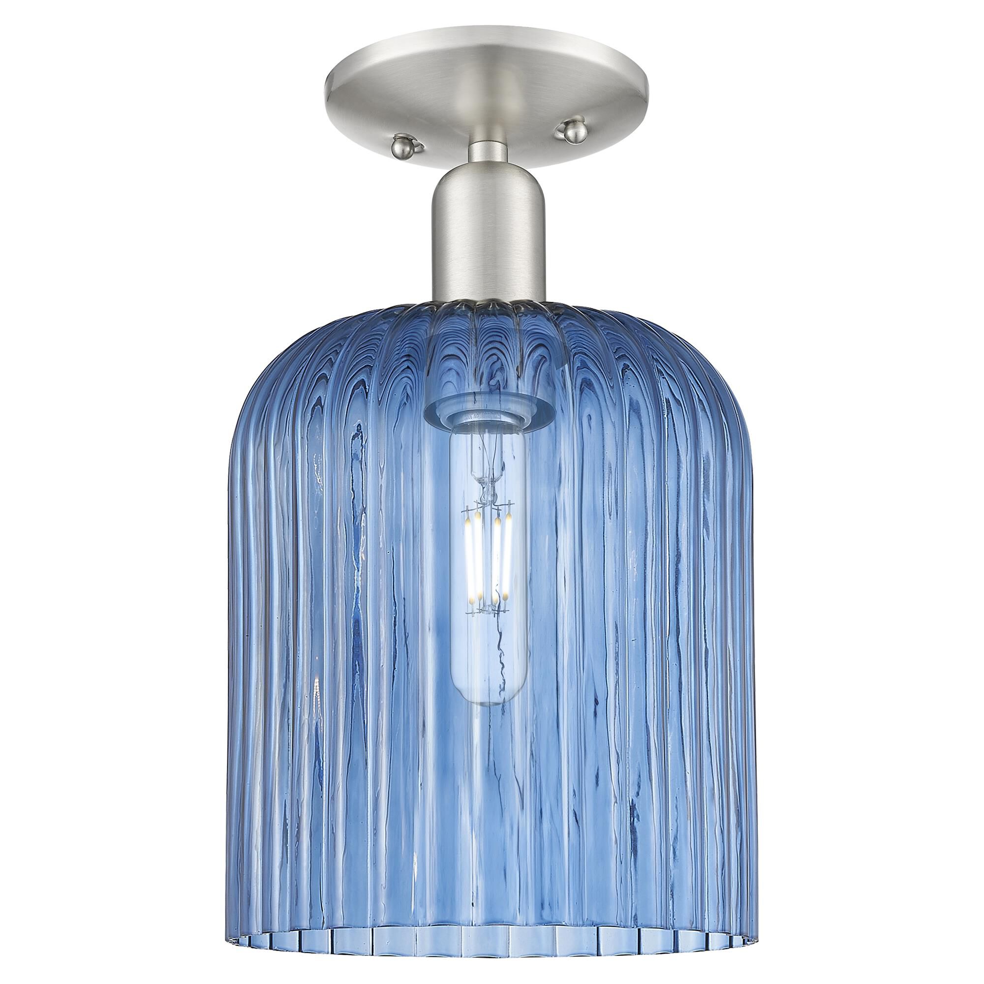 Shown in Brushed Satin Nickel finish and Blue glass