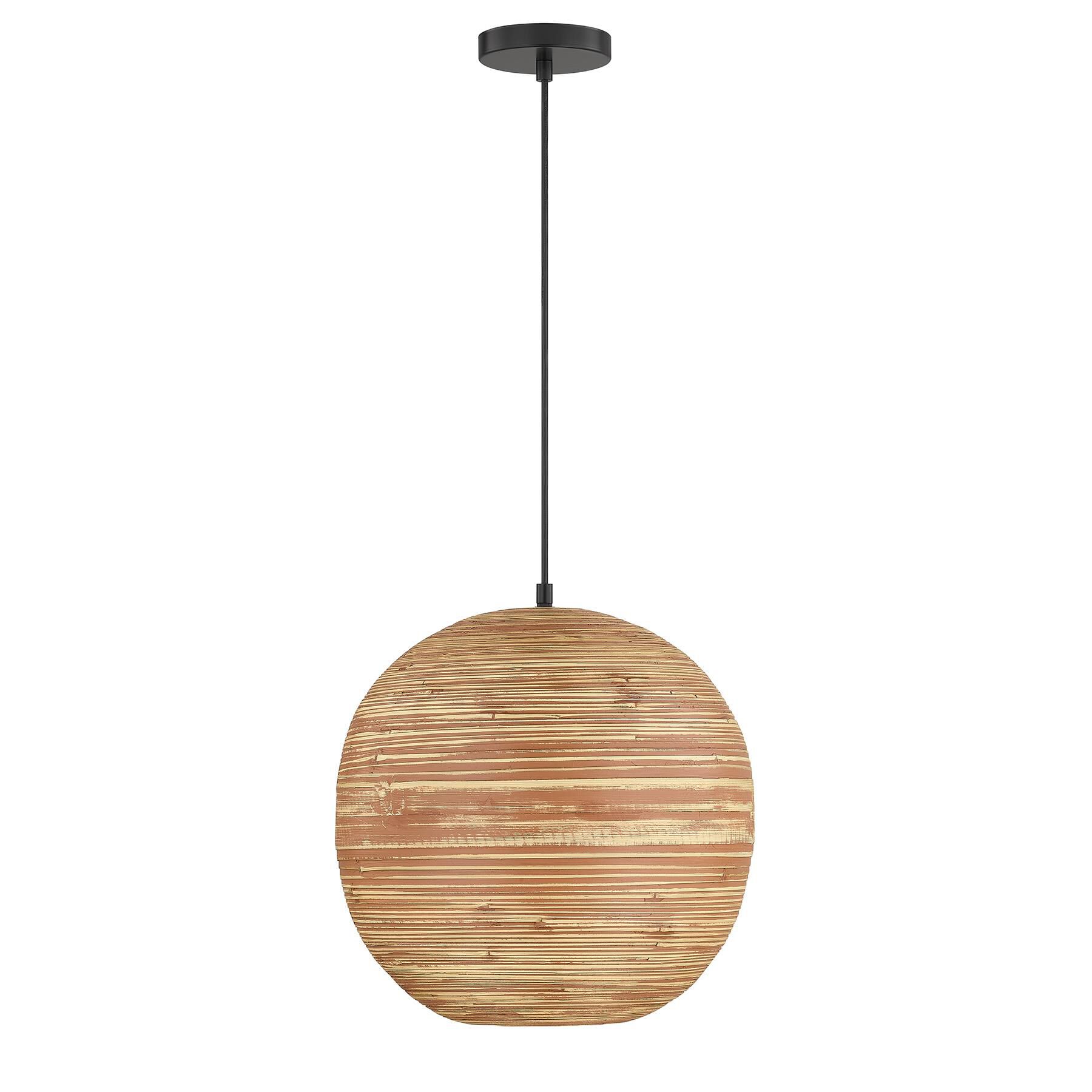 Shown in Matte Black finish and Spun Bamboo shade