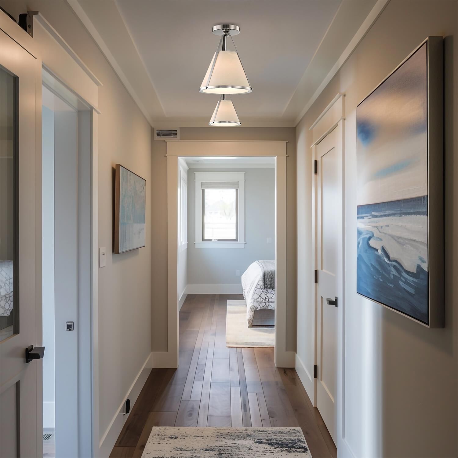 Shown in Polished Nickel finish and Silk shade