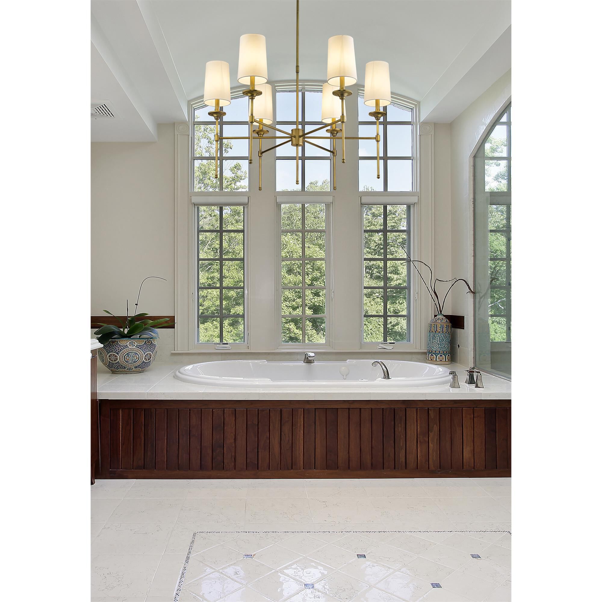 Shown in Rubbed Brass finish and No Glass glass and Off White shade