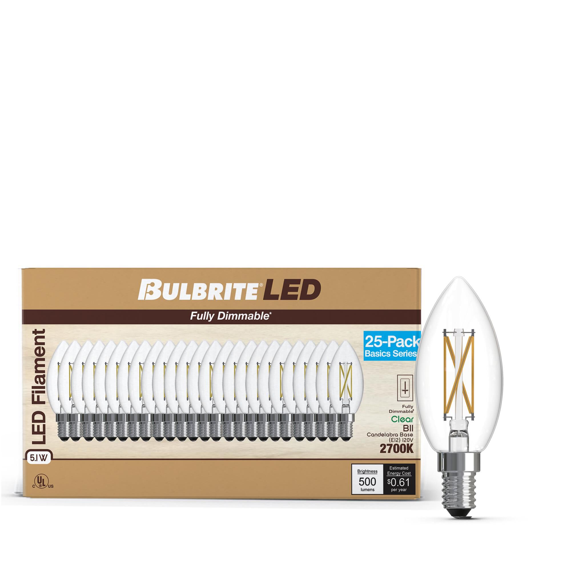 Clear B11 Base E12 2700K LED Light Bulb Pack of 25 by Bulbrite