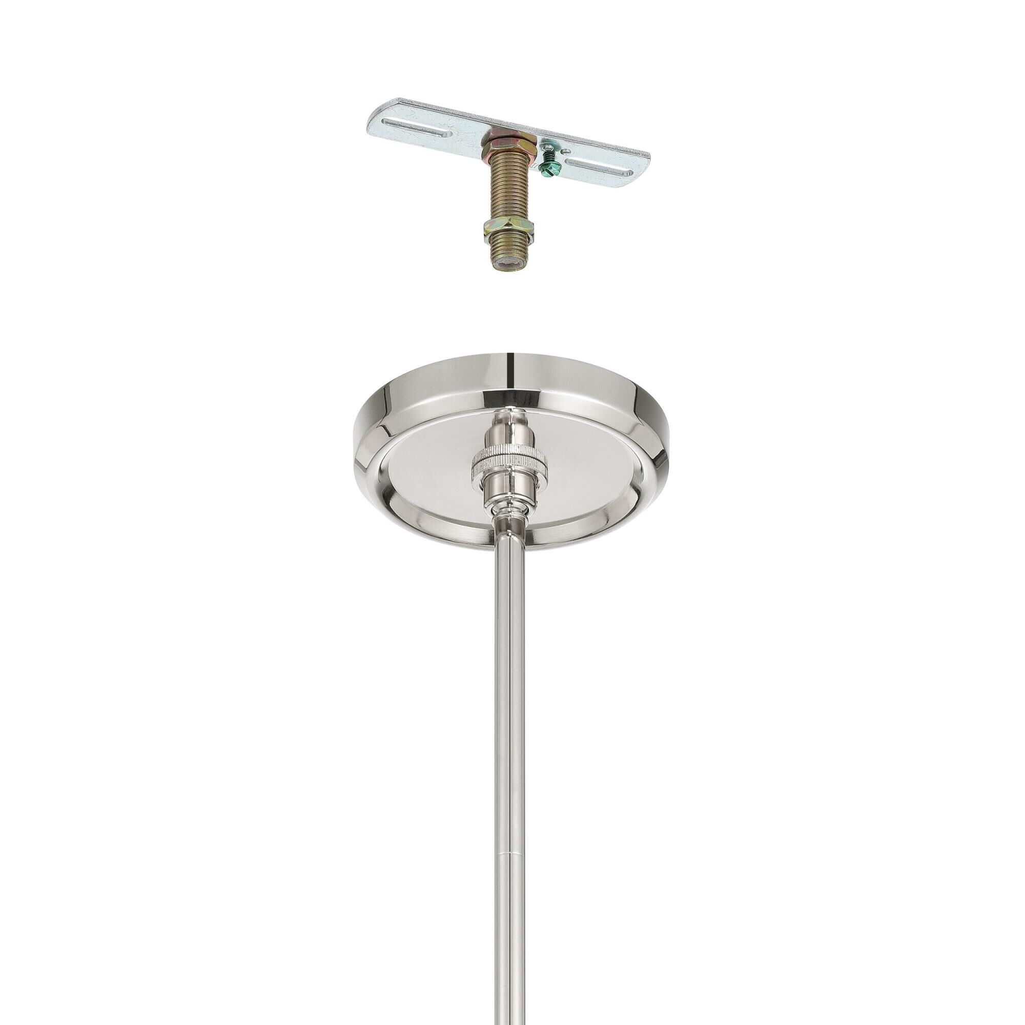 Shown in Natural Brass finish and Etched glass and Natural Brass, Matte Blue shade