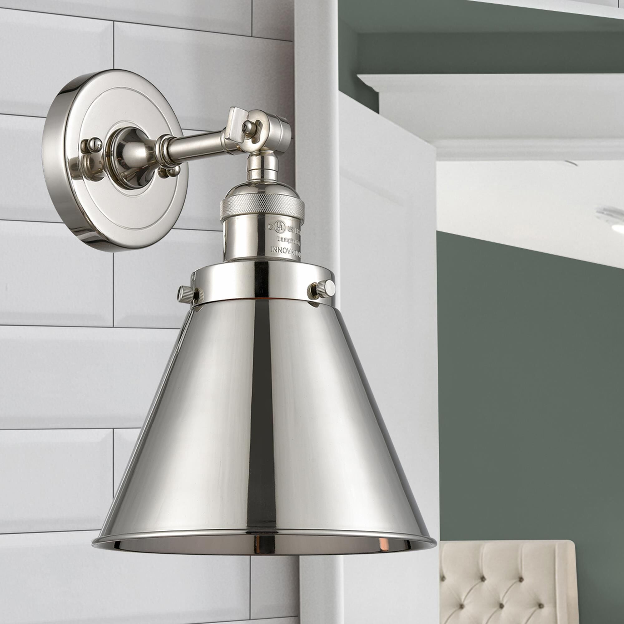 Shown in Polished Nickel finish and Metal - Polished Nickel - Cone shade
