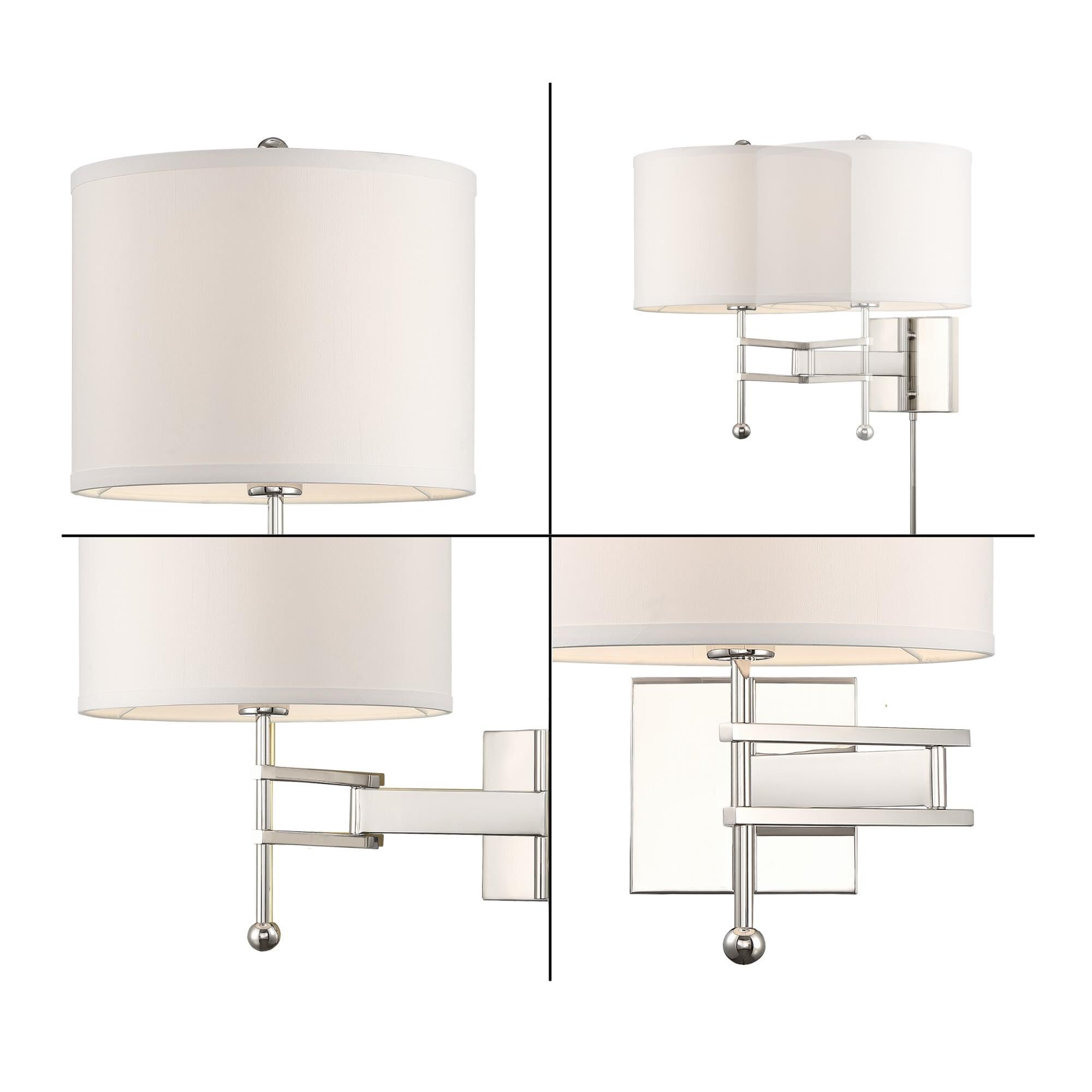 Shown in Polished Nickel finish and Silk glass and White shade