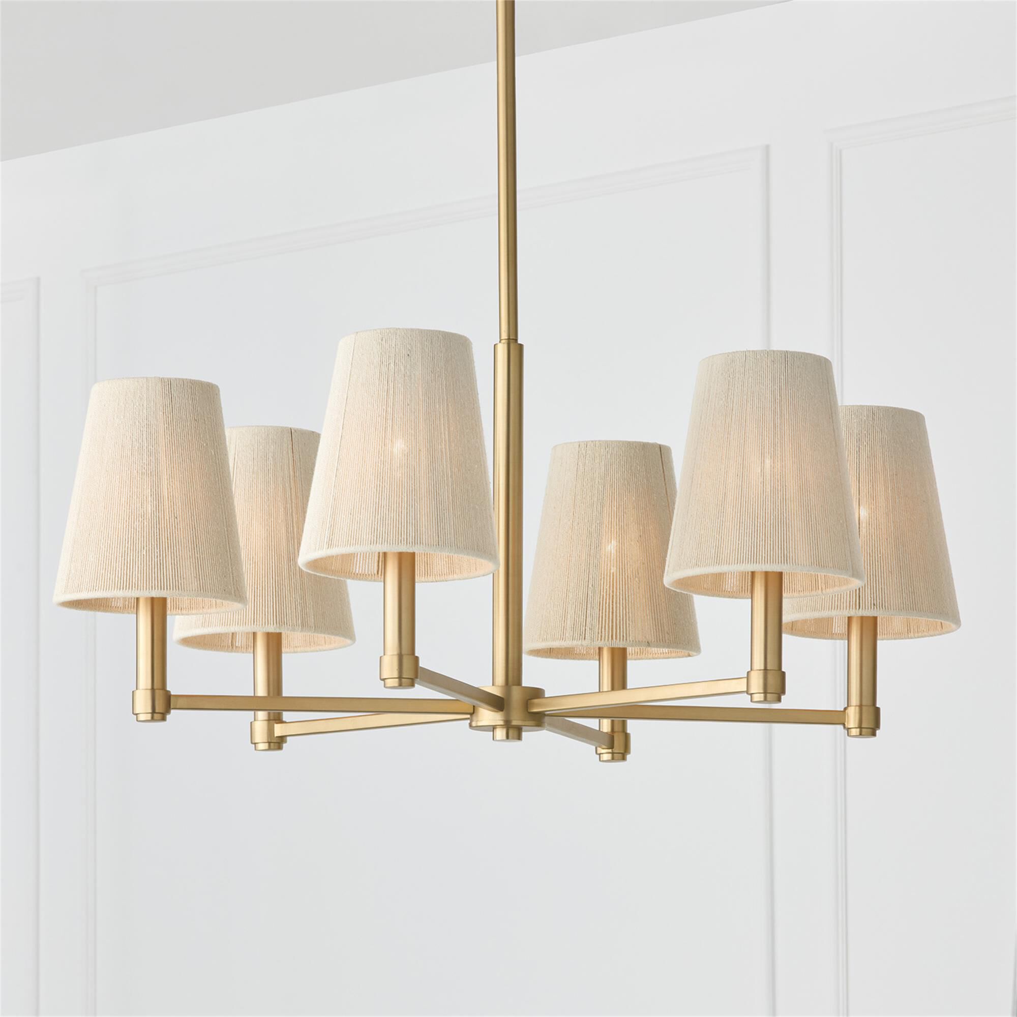Shown in Matte Brass finish and Bleached Natural Rope s shade