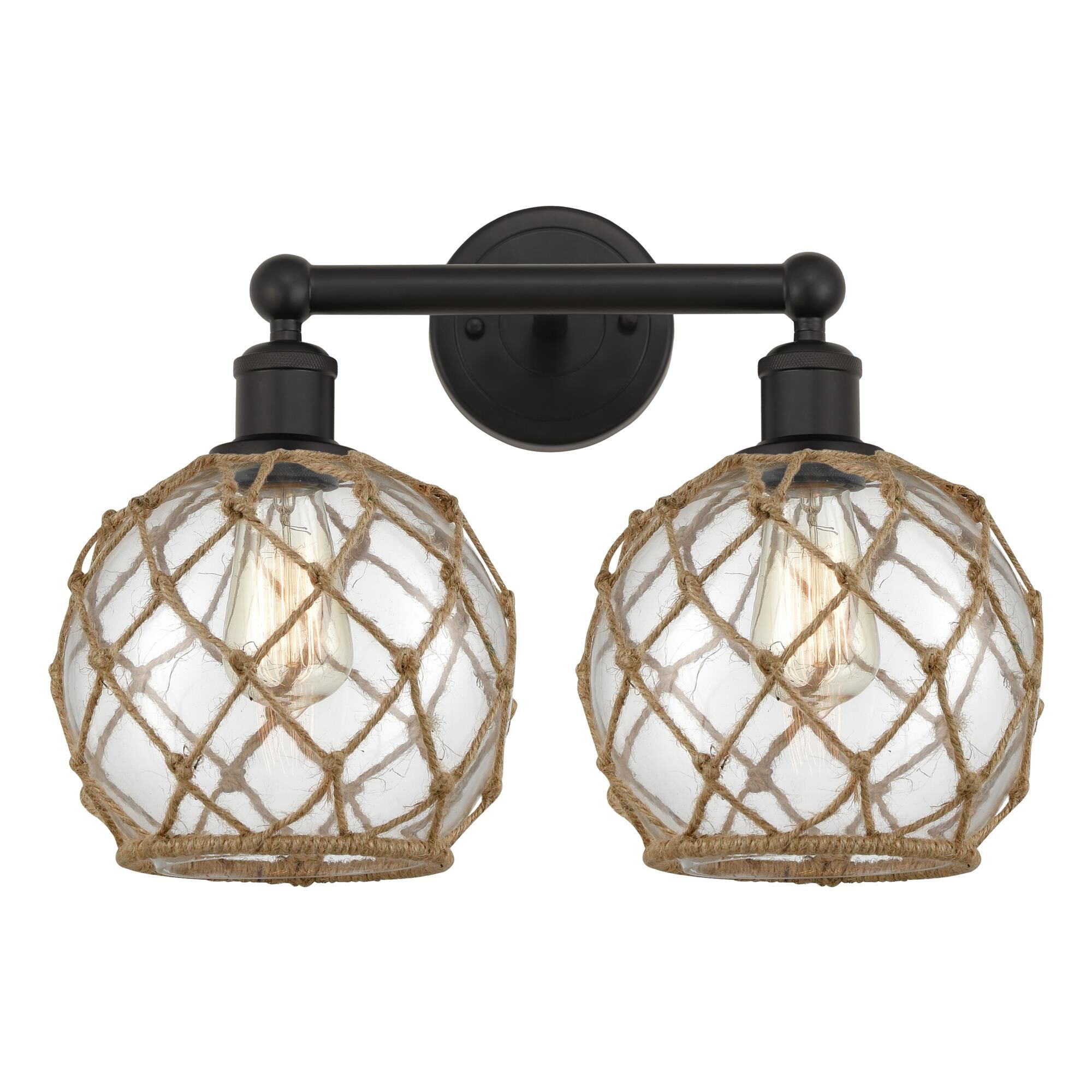 Shown in Oil Rubbed Bronze finish and Clear with Brown Rope glass