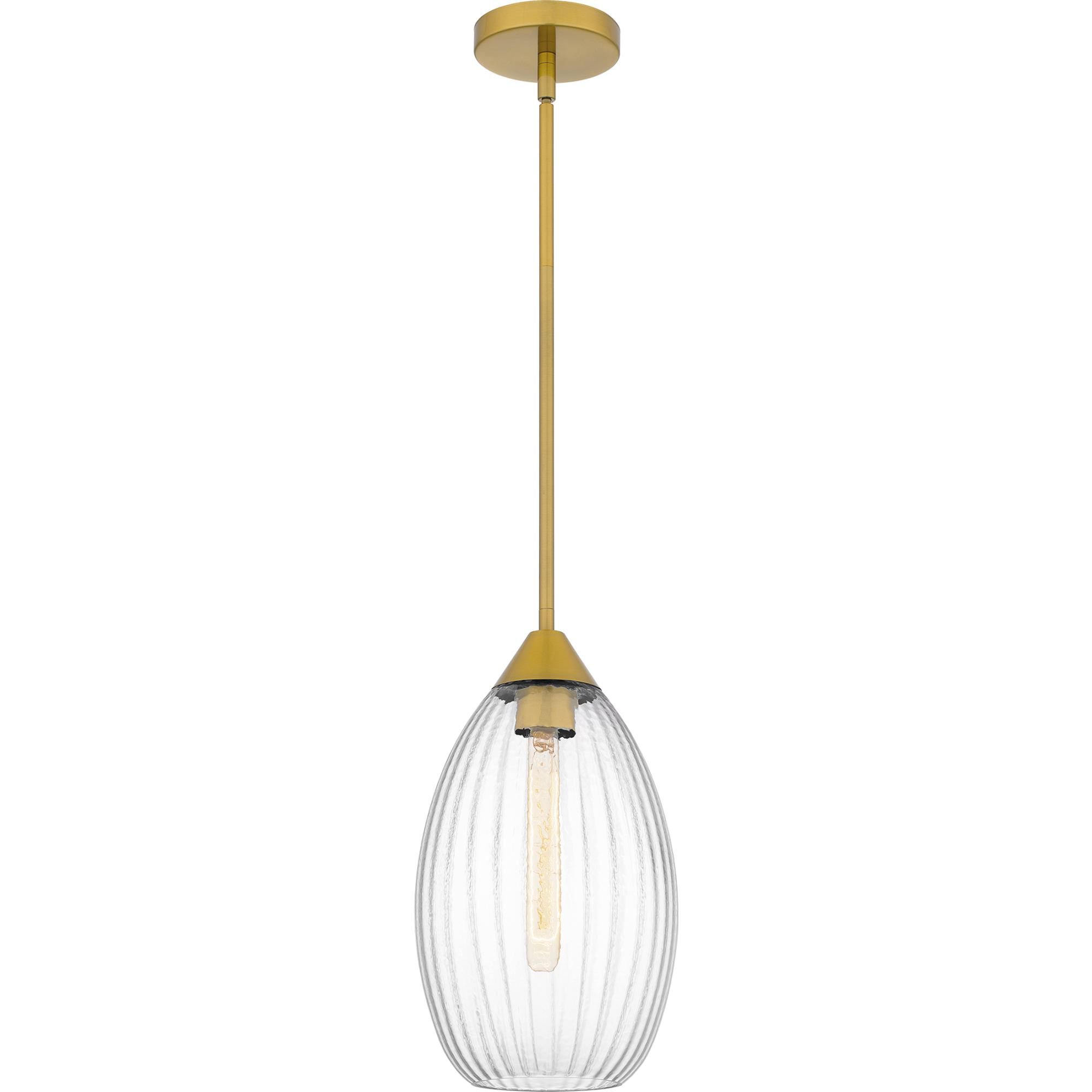 Shown in Brushed Gold finish and Clear Hammered Ribbed Glass shade