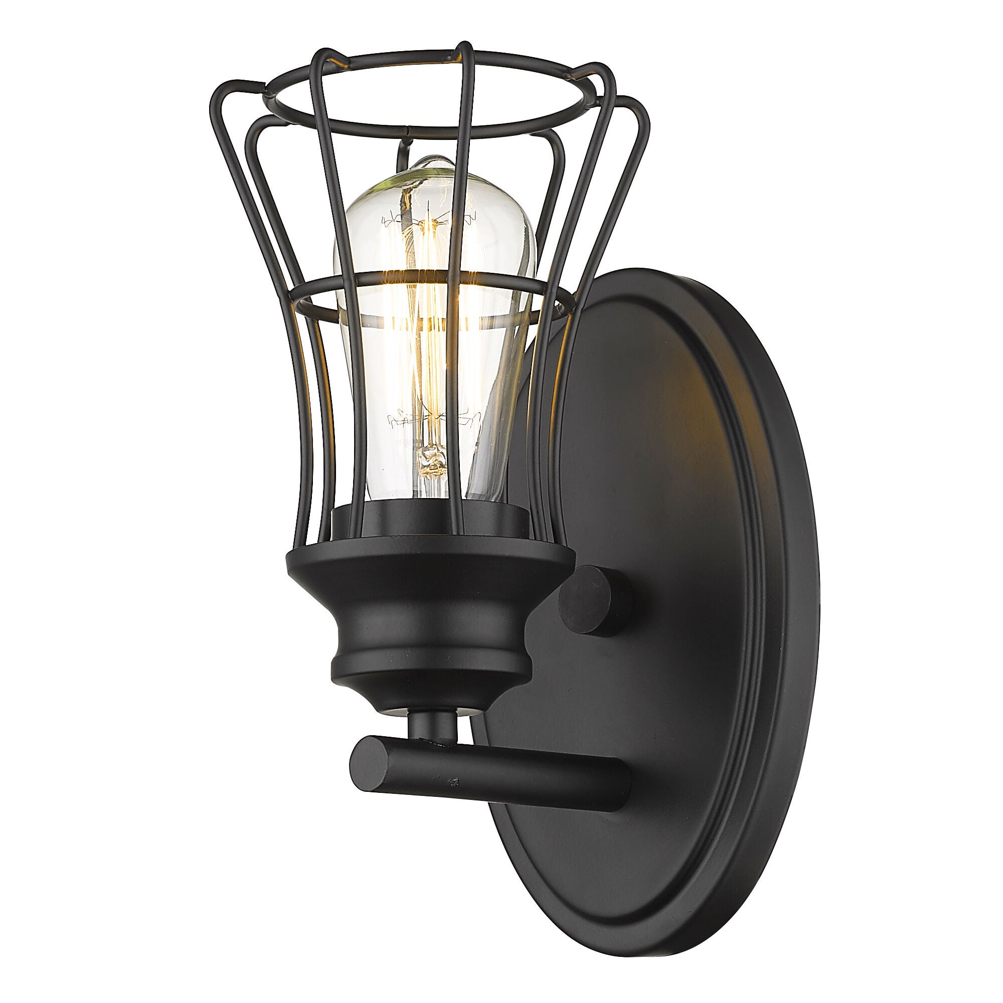 Shown in Matte Black finish and Matte Black glass and Matte Black, Geometric Metal Cage shade