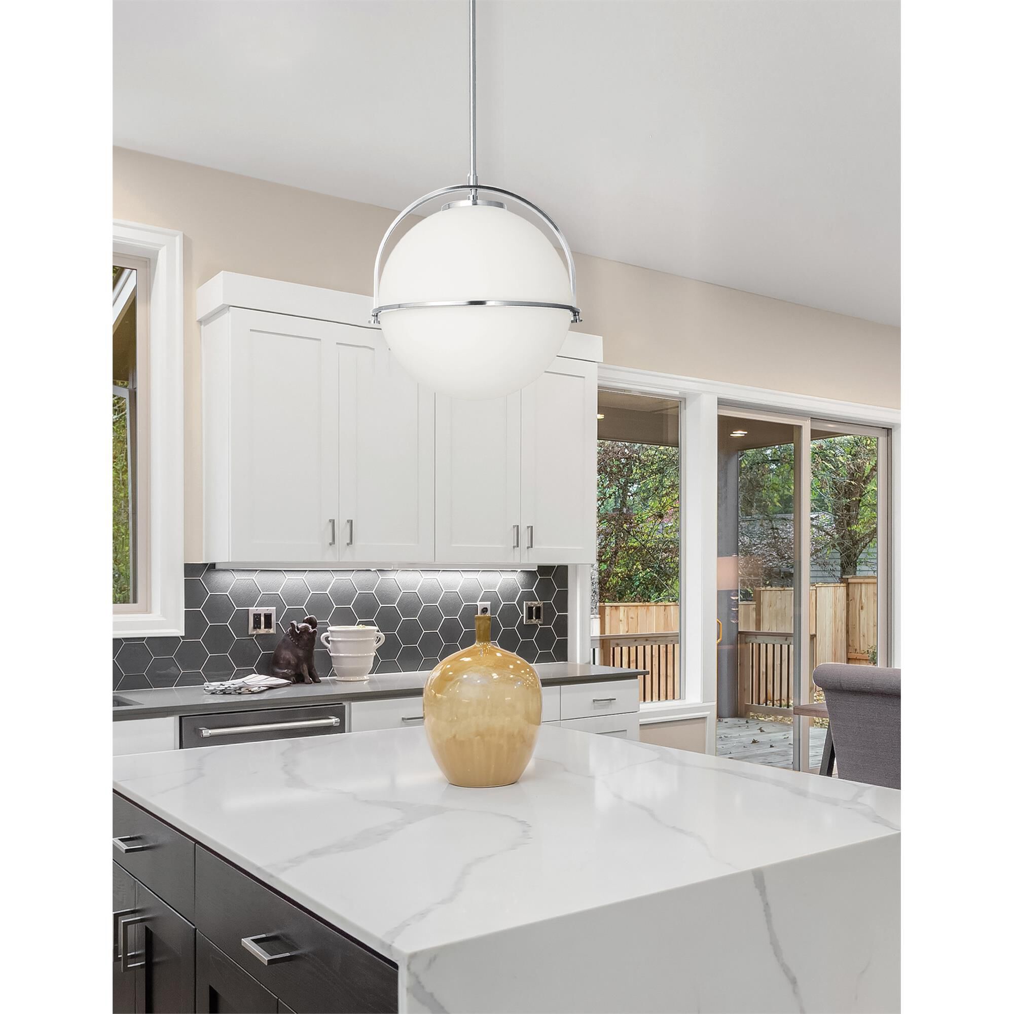 Shown in Polished Chrome finish and White shade