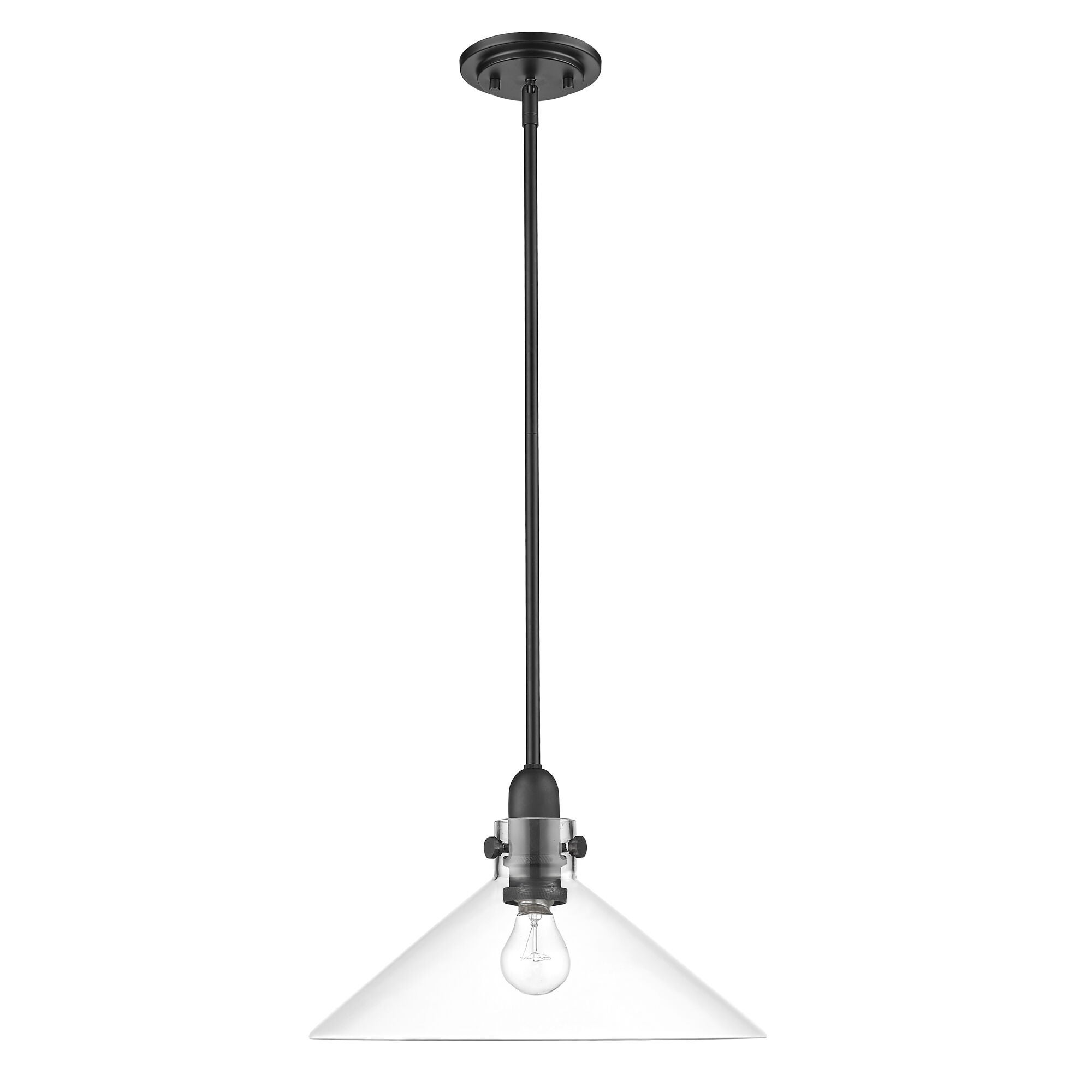 Shown in Matte Black finish and Clear Glass shade
