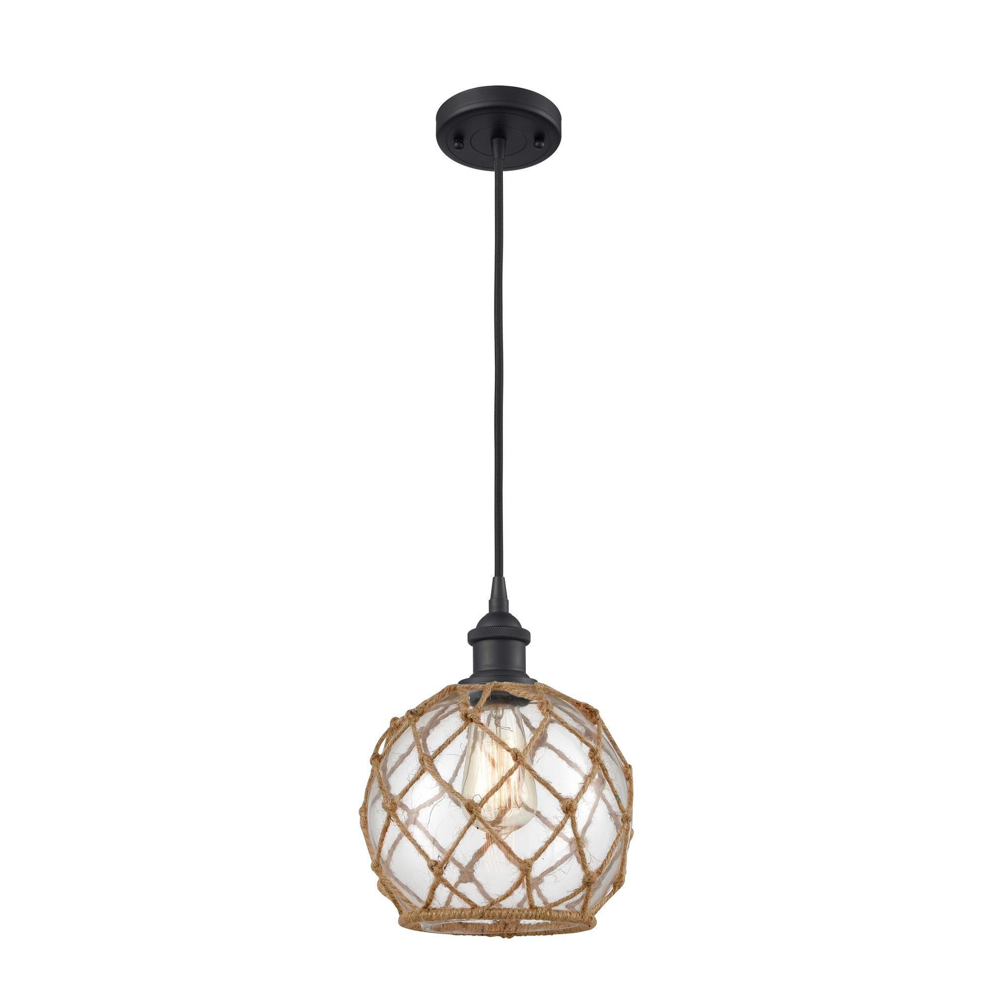Shown in Matte Black finish and Clear With Black Rope glass