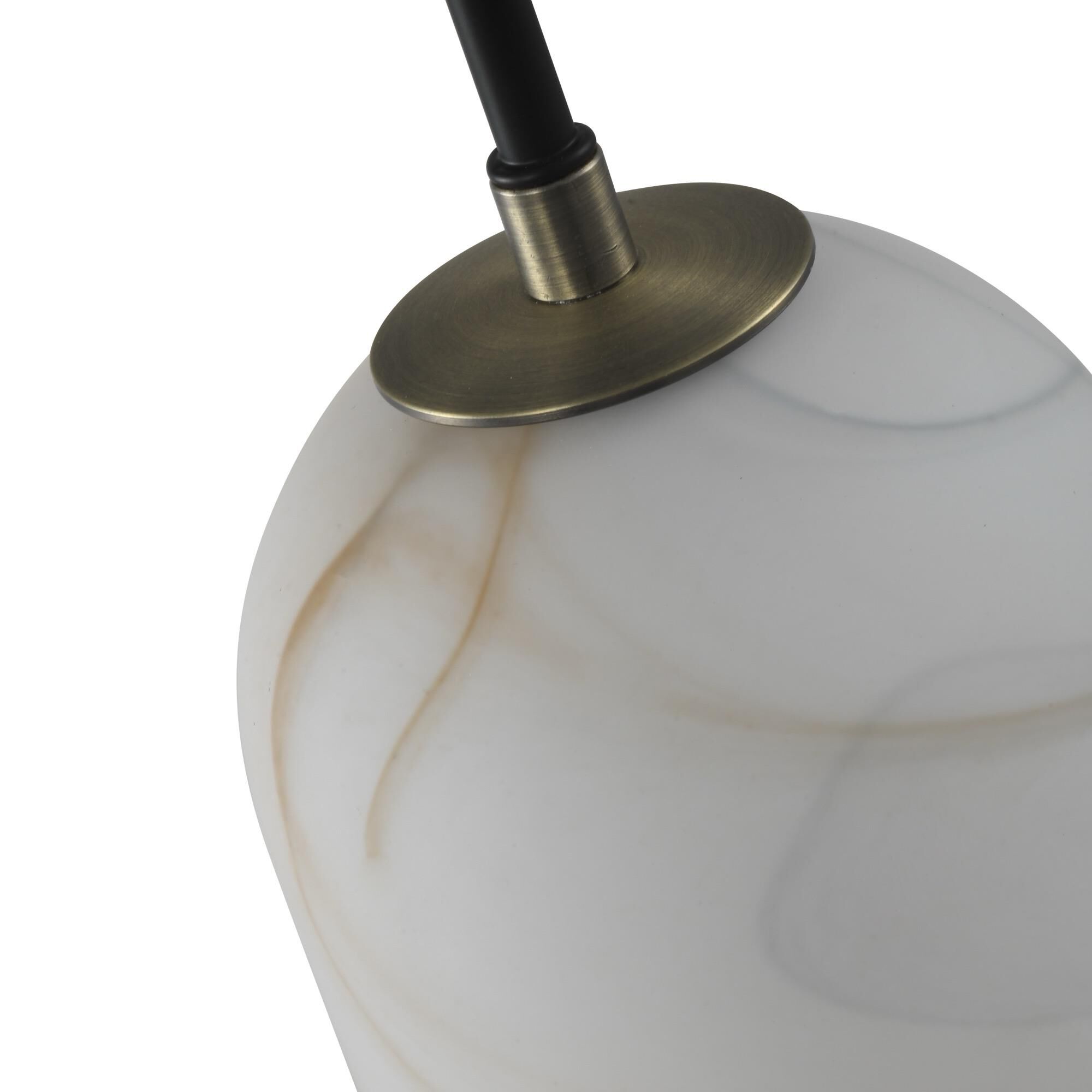 Shown in Black and Brushed Brass finish and Alabaster Style glass