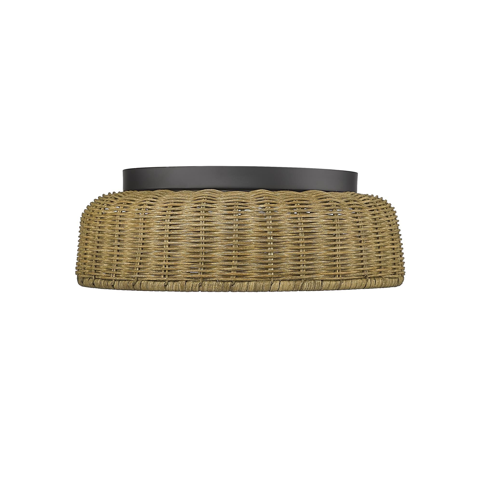 Shown in Matte Black finish and Rattan shade