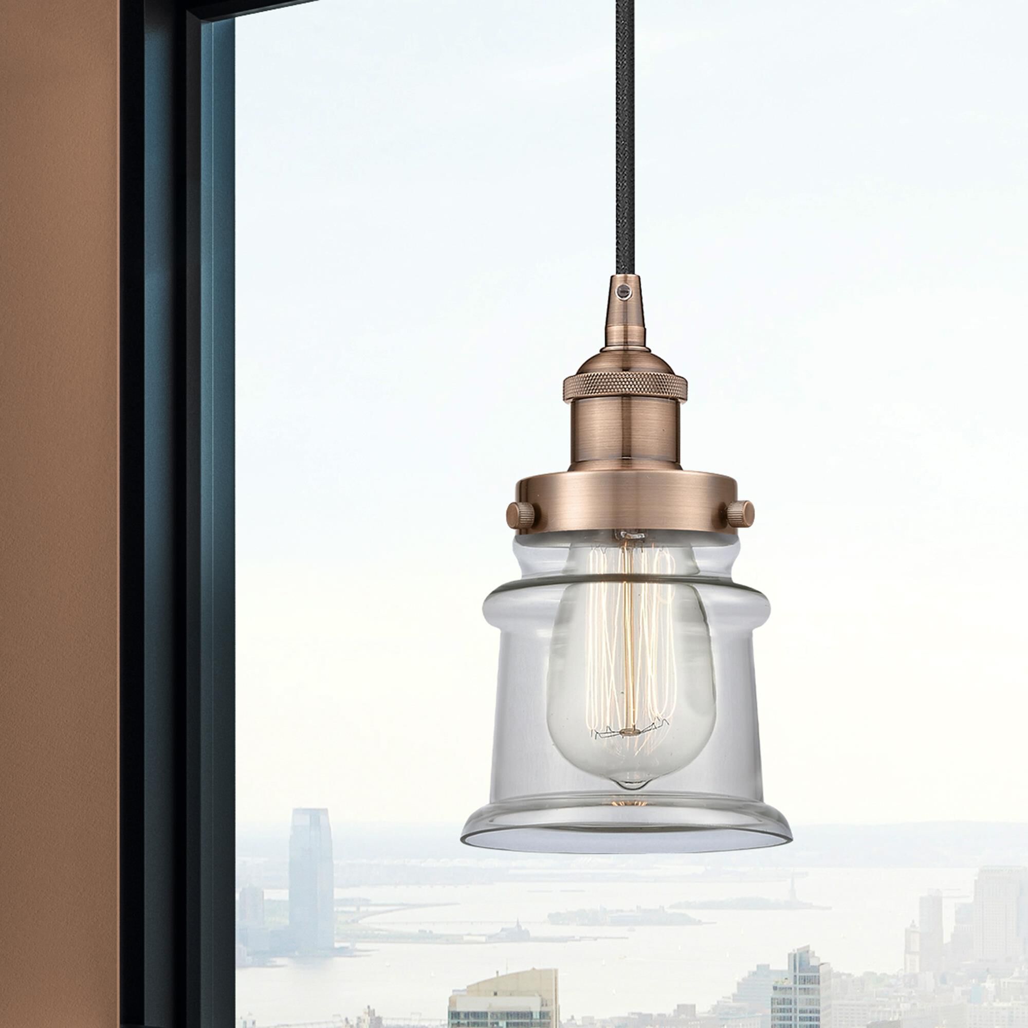 Shown in Antique Copper finish and Clear glass