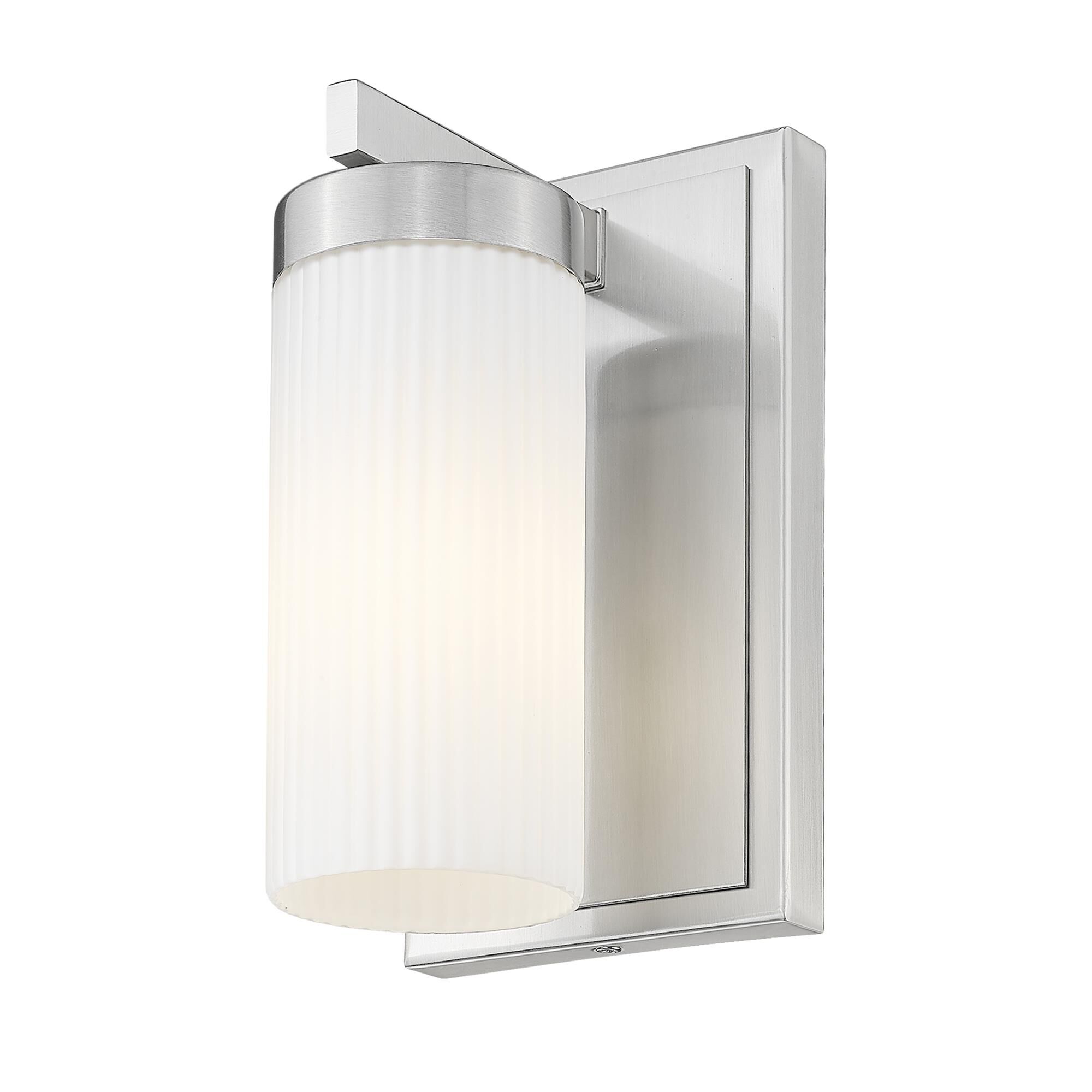 Shown in Brushed Nickel finish and White glass and White shade