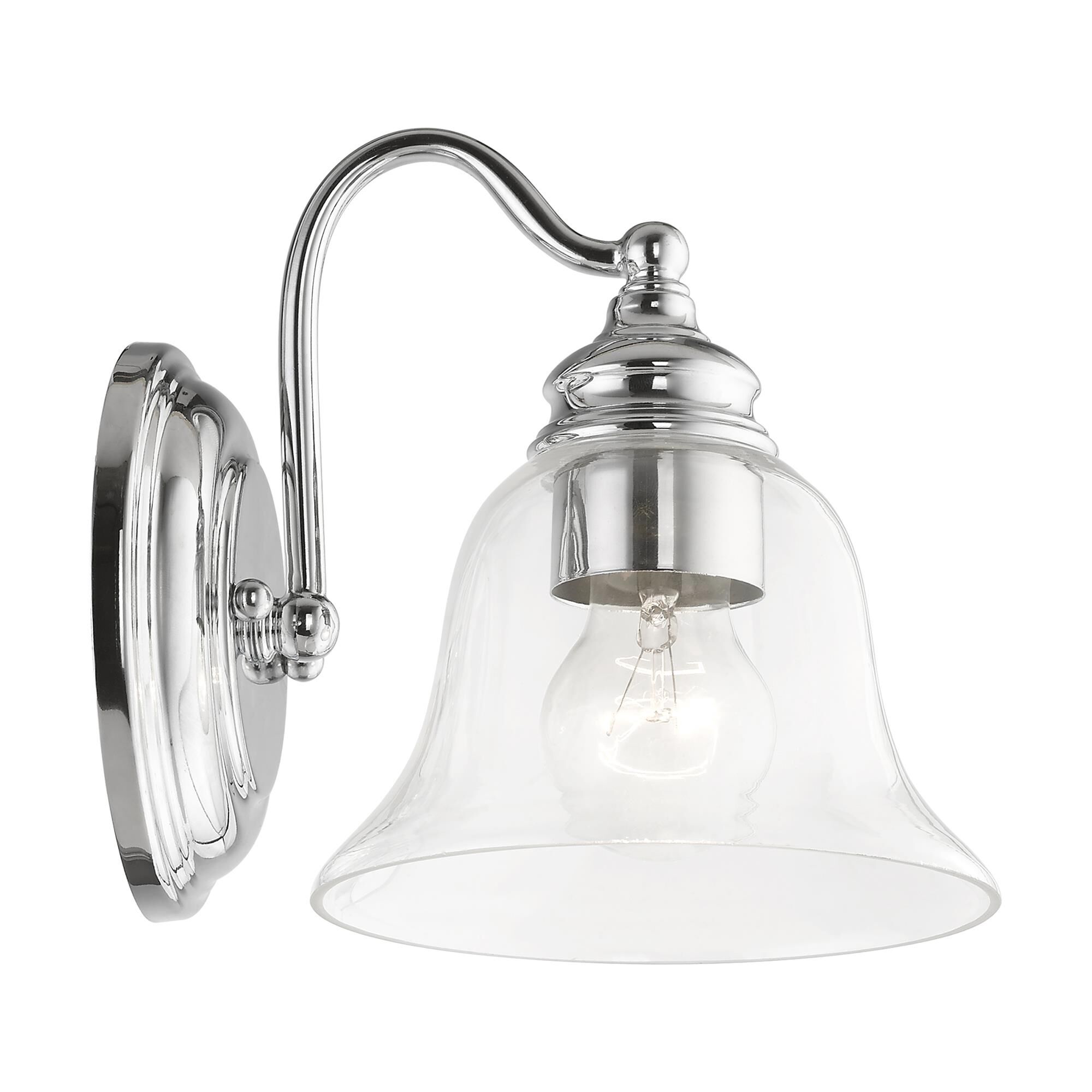 Shown in Polished Chrome finish and Hand Blown Clear glass