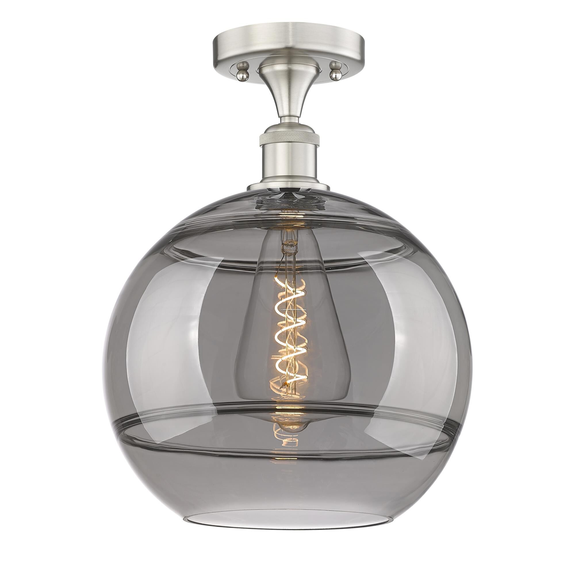 Shown in Brushed Satin Nickel finish and Light Smoke glass