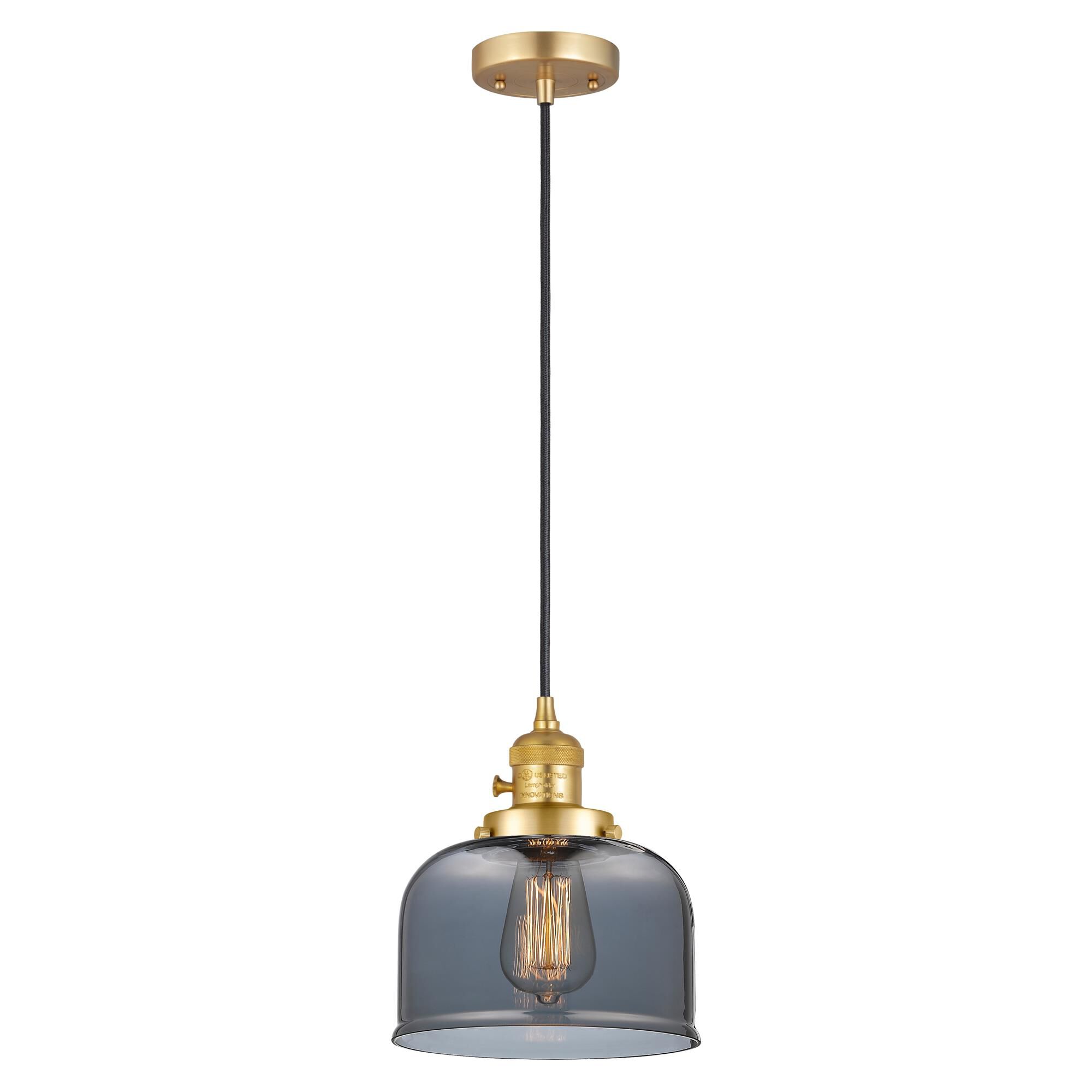 Shown in Satin Gold finish and Plated Smoke glass