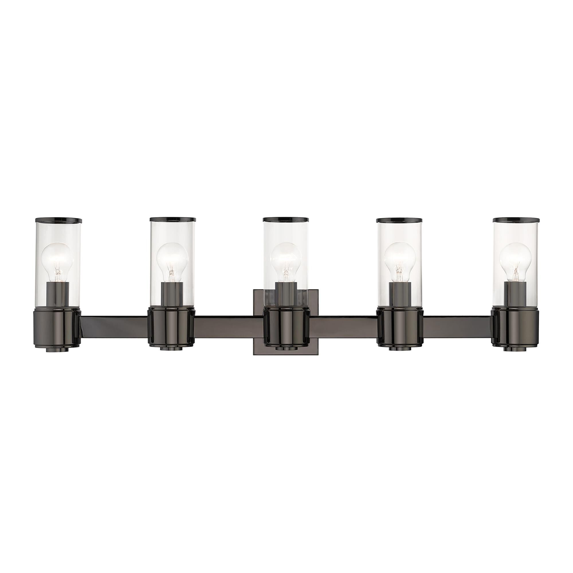 Shown in Black Chrome finish and Clear Glass shade