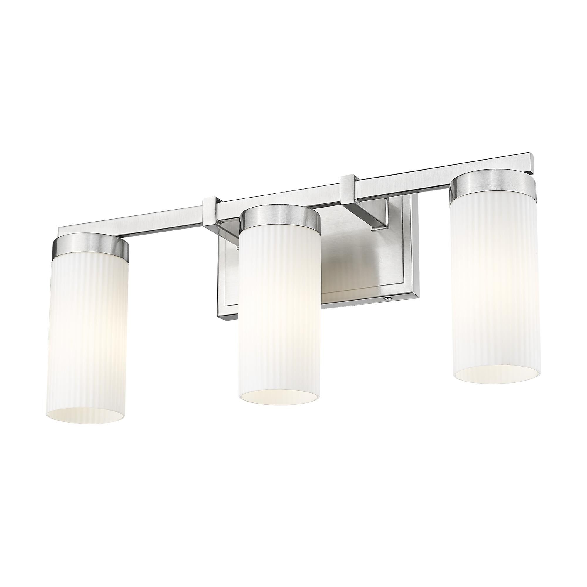 Shown in Brushed Nickel finish and White glass and White shade
