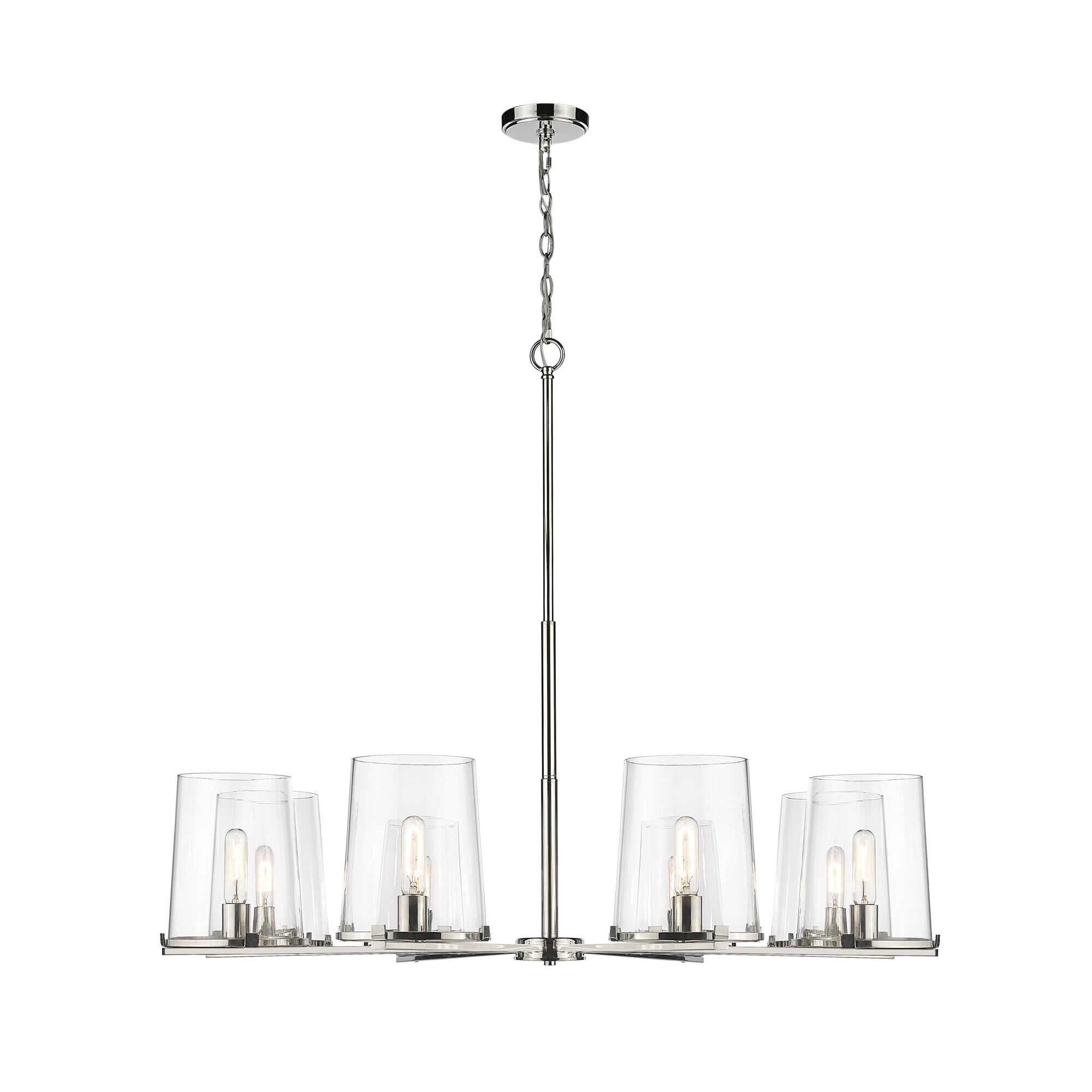 Shown in Polished Nickel finish and Glass shade