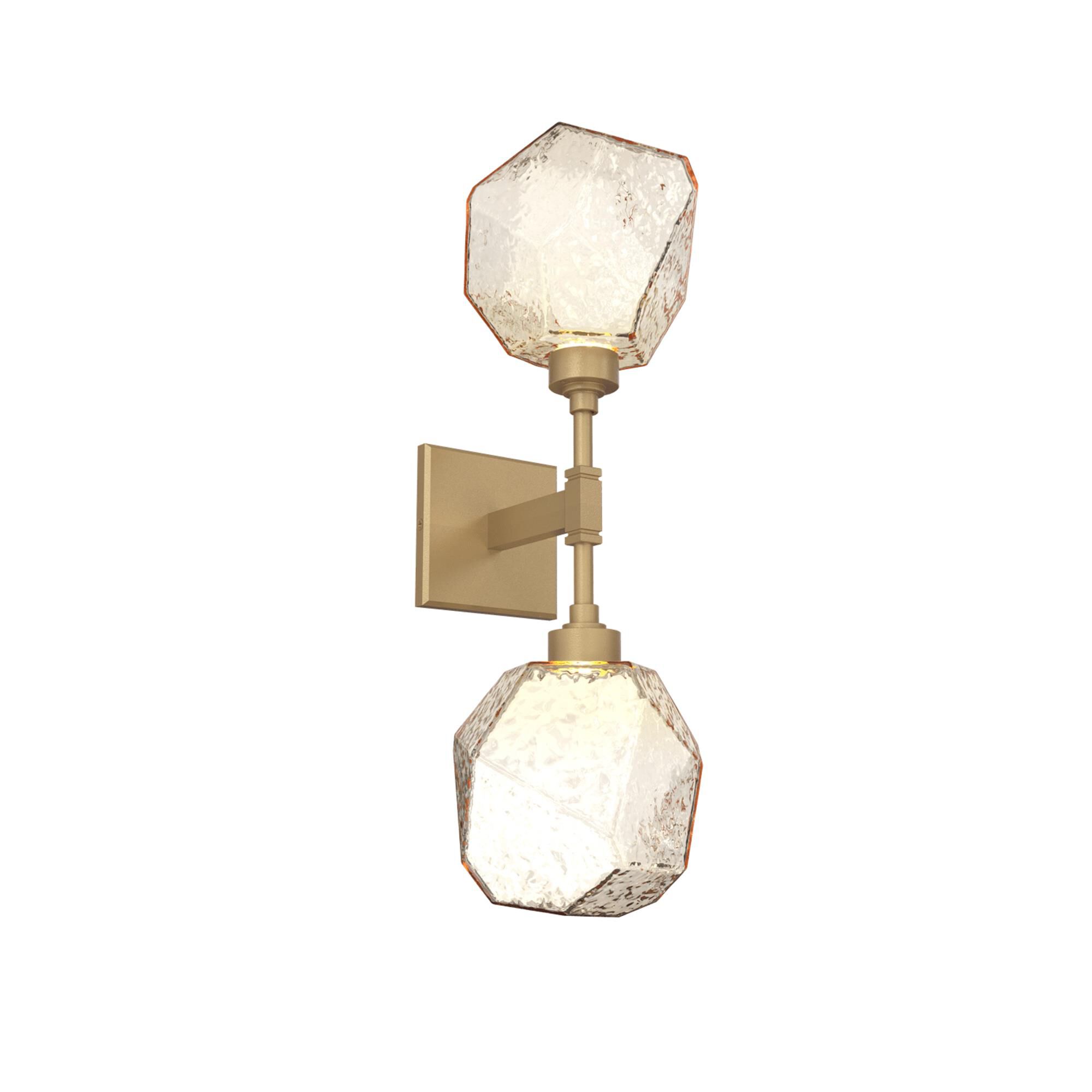 Shown in Gilded Brass finish and Amber Blown glass