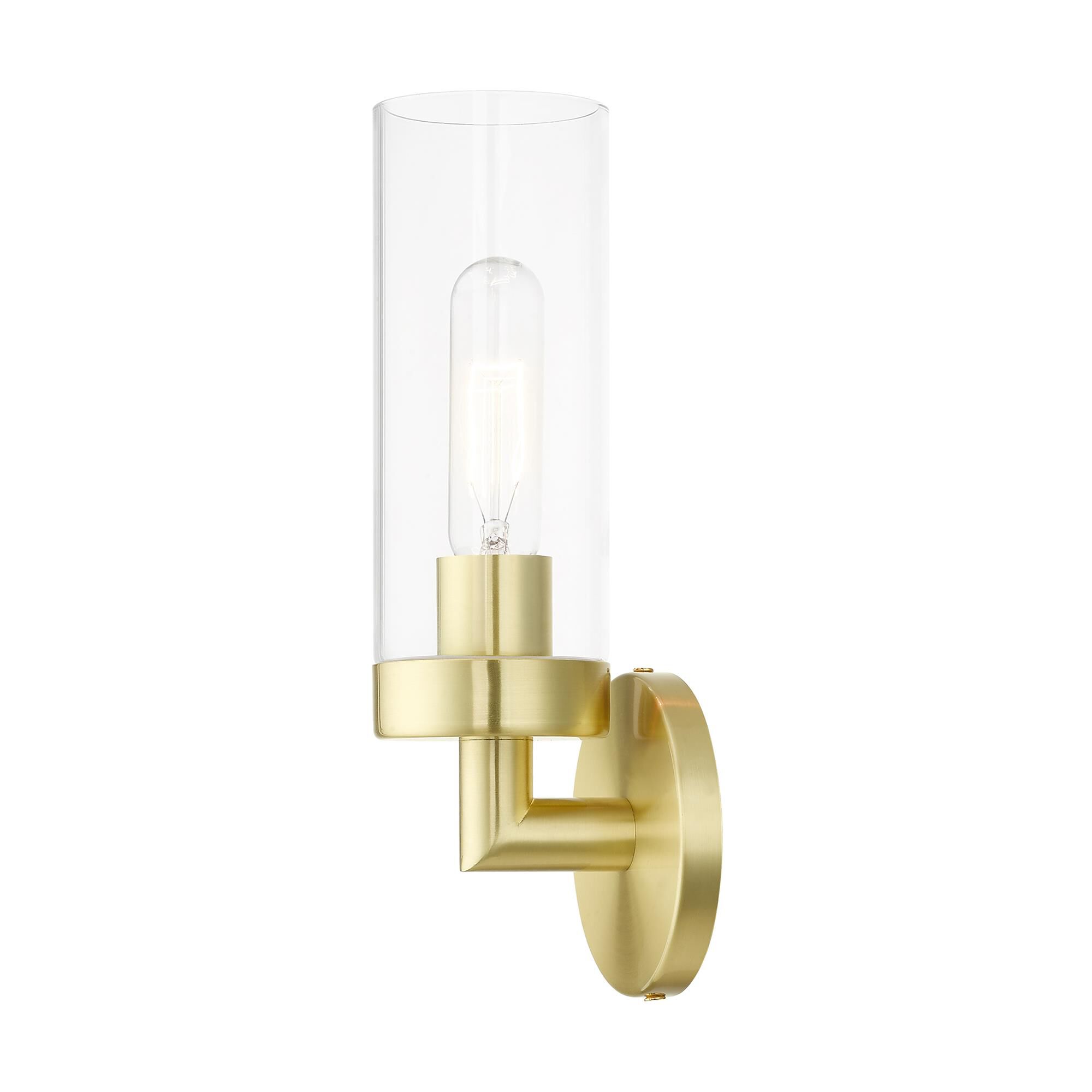 Shown in Satin Brass finish and Clear glass
