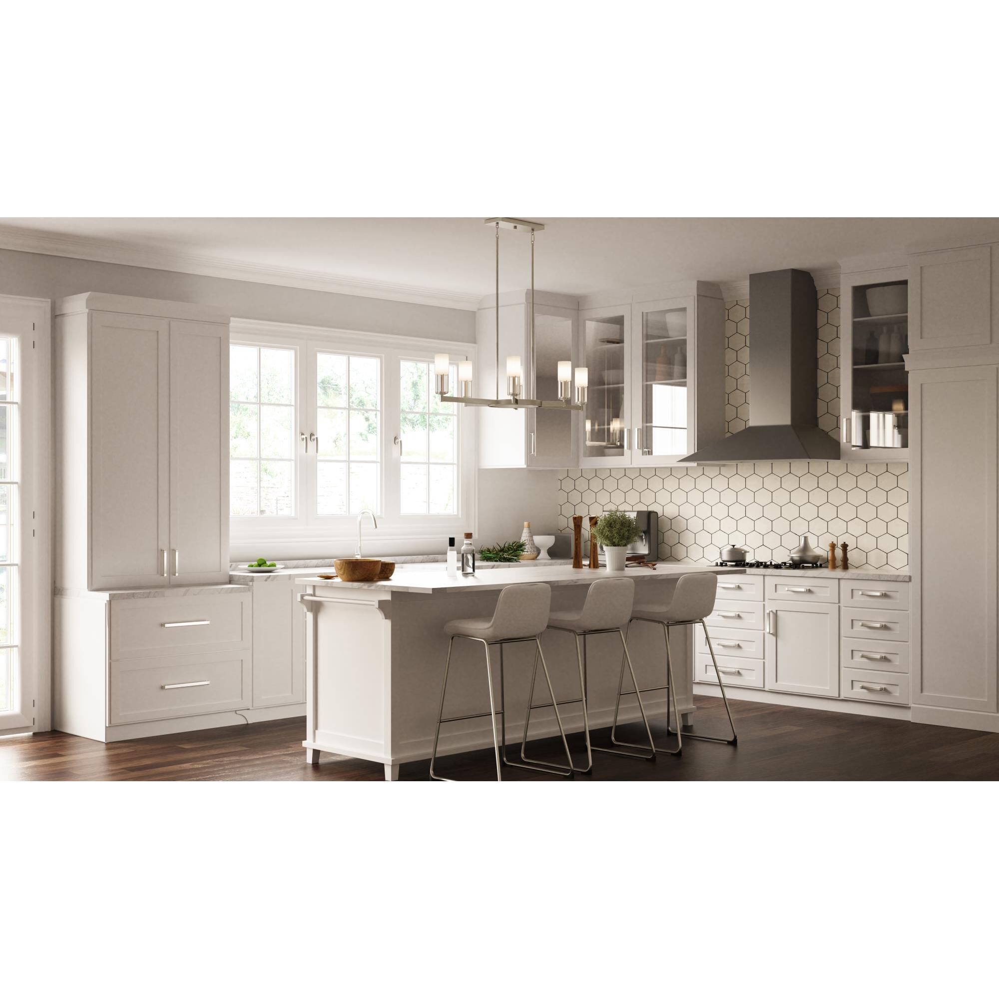 Shown in Brushed Nickel finish and Clear Etched glass