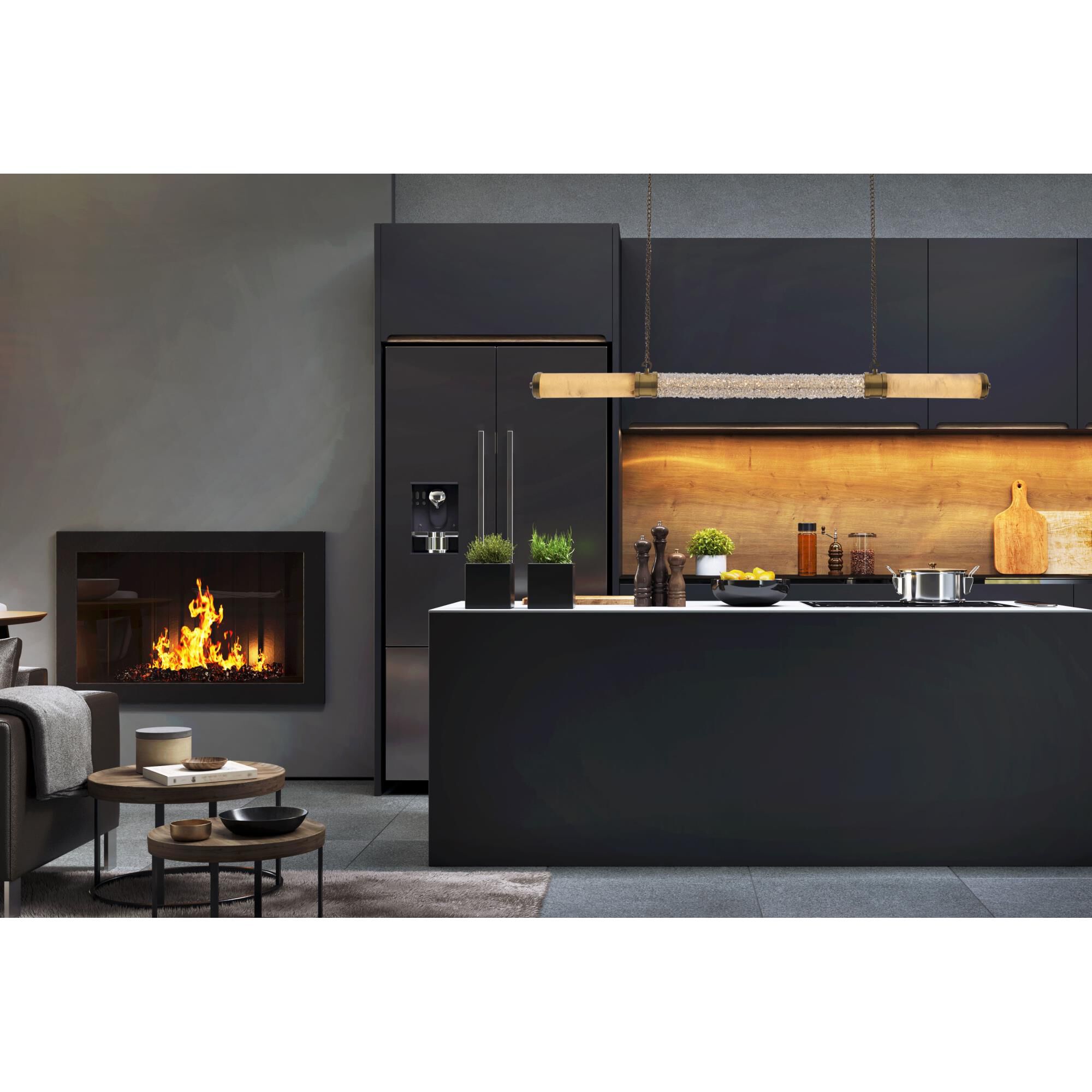 Shown in True Brass finish and Clear Firenze crystal and Alabaster shade