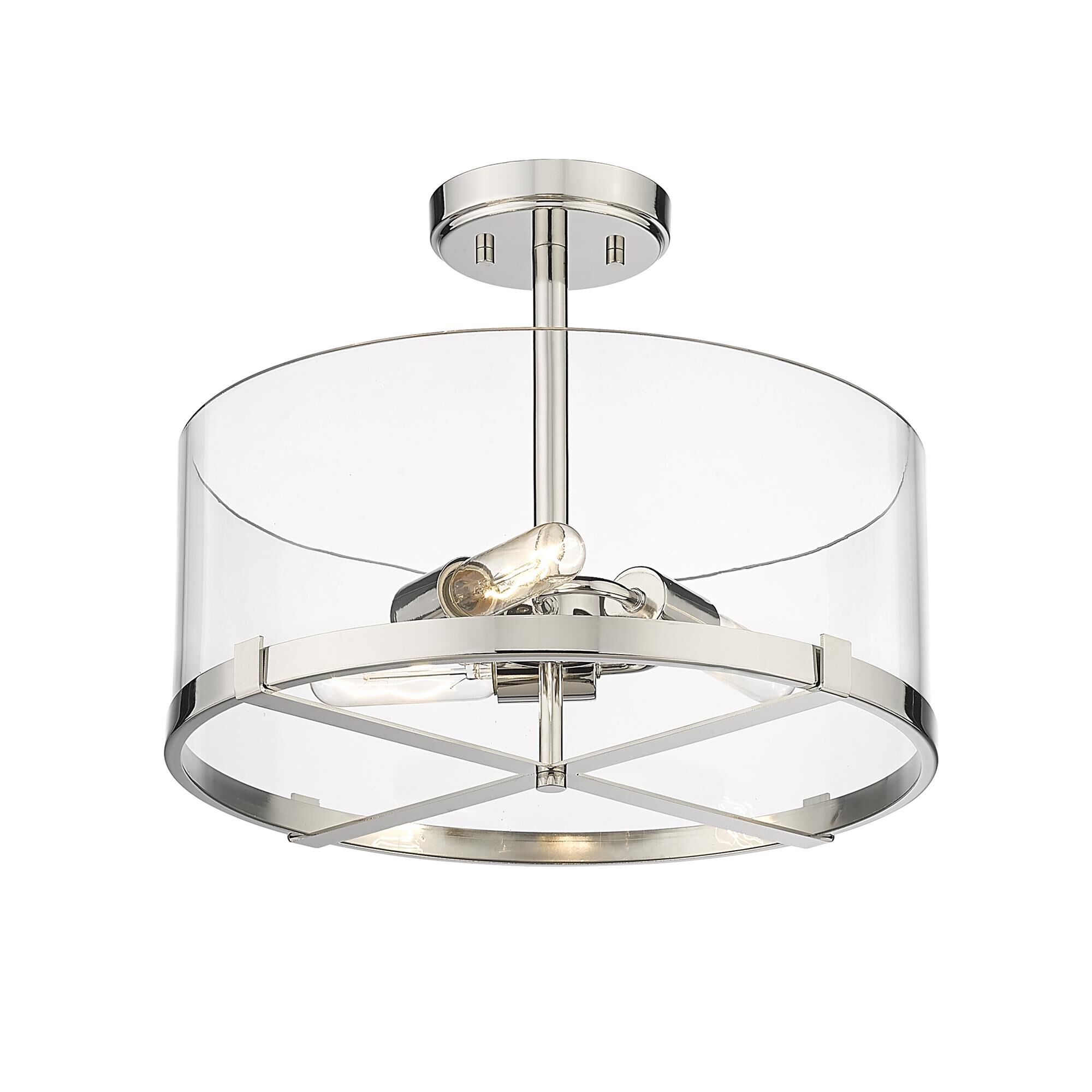 Shown in Polished Nickel finish and Glass shade