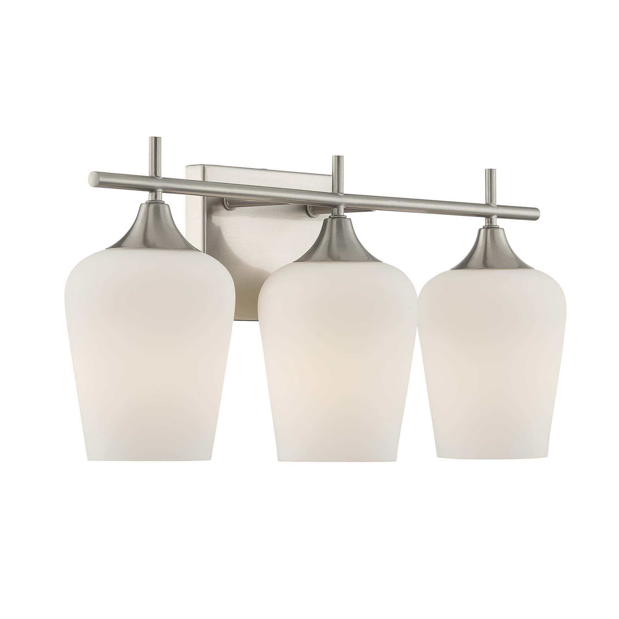 Shown in Satin Nickel finish and White Opal glass