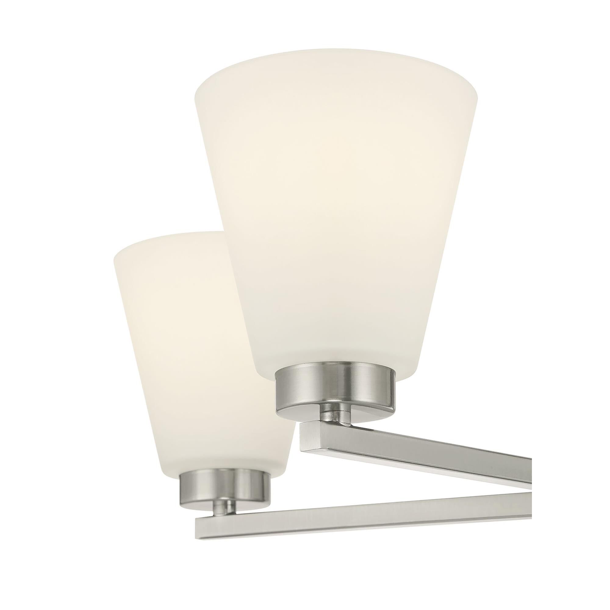 Shown in Brushed Nickel finish and White Frosted glass