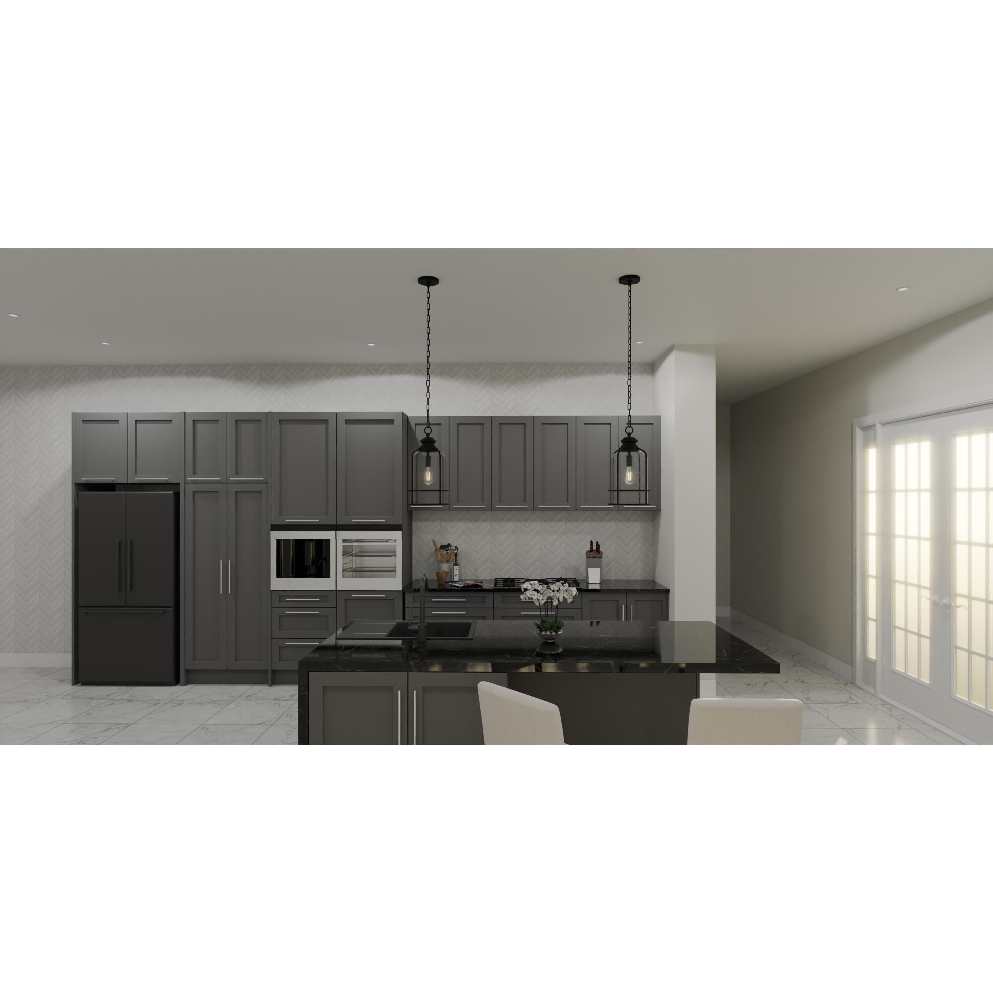 Shown in Earth Black finish and Clear Seedy glass