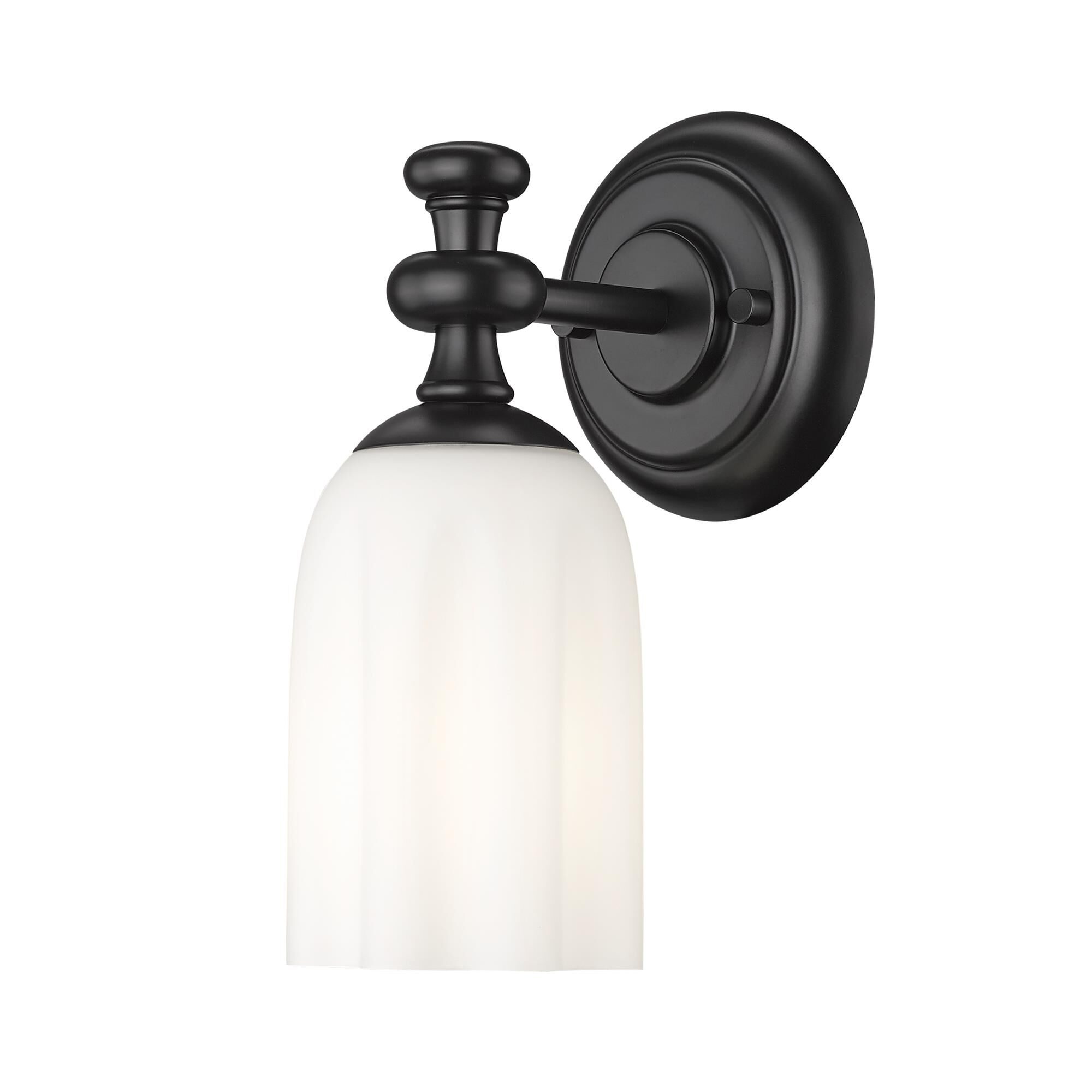 Shown in Matte Black finish and Opal Etched glass and Opal Etched shade