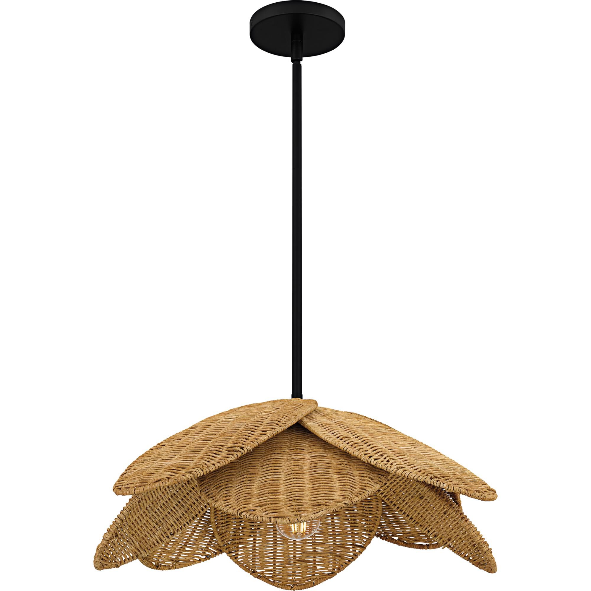 Shown in Matte Black finish and Rattan shade