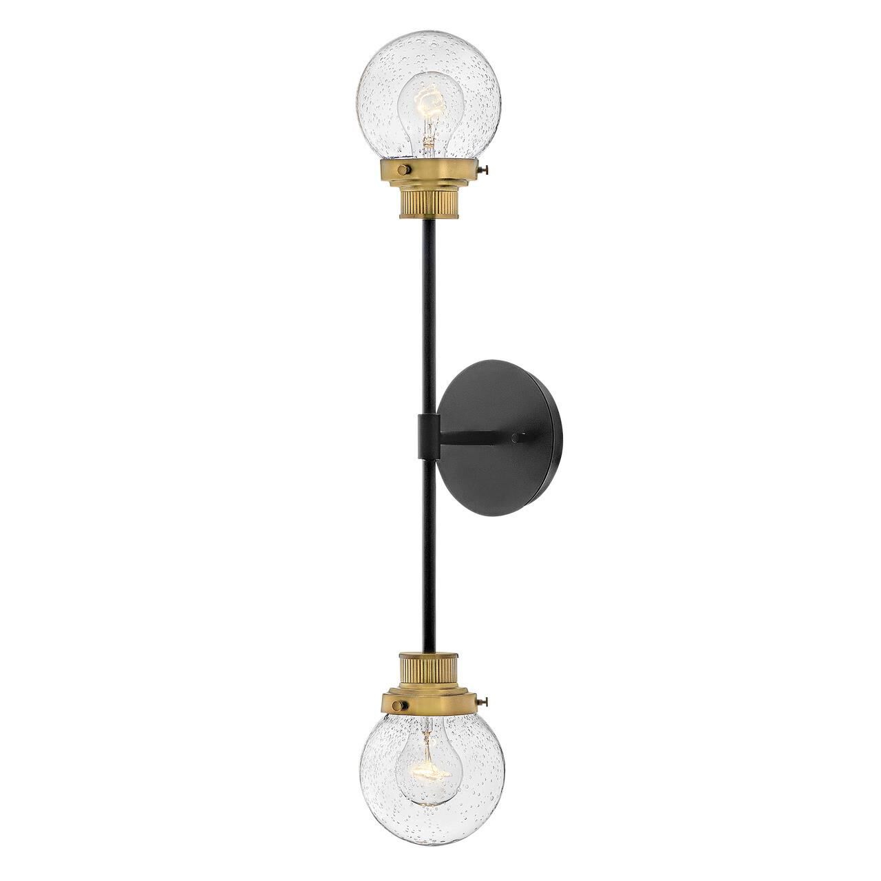 Shown in Black finish and Clear Seedy glass and Heritage Brass accent